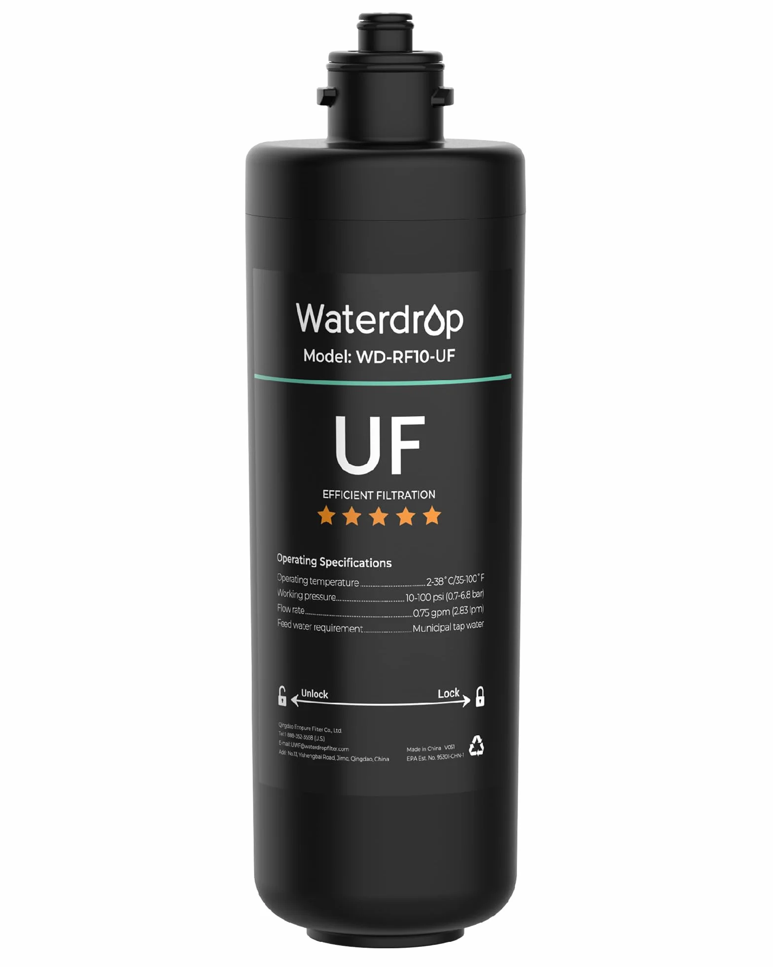Waterdrop RF10-UF wymienna nasadka ochronna filtra 0,01 mikrona do filtra wody pod umywalkę 10UA/10UA-UF/10UB/10UB-UF, redukuje ołów, chlor, nieprzyjemny smak i zapachy