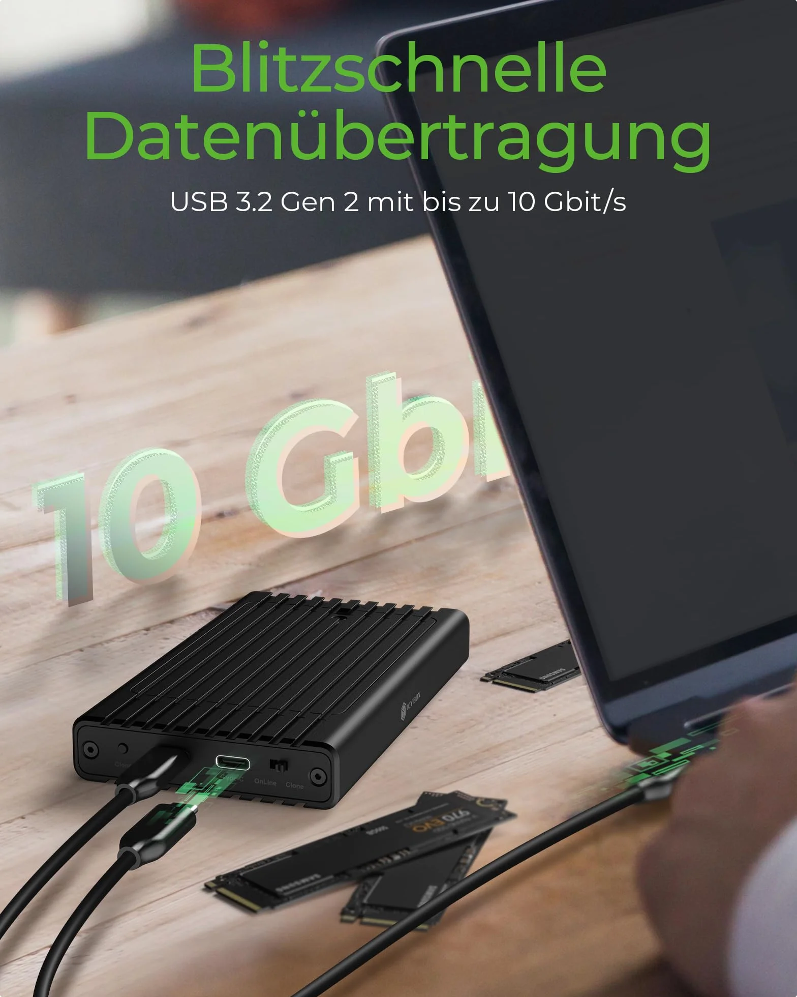 ICY Box M.2 NVMe SSD stacja dokująca USB 3.2 Gen 2 (10 Gbit/s), stacja klonowania i czytnik NVMe, zewnętrzna, adapter, USB-C i USB-A, IB-2817MCL-C31