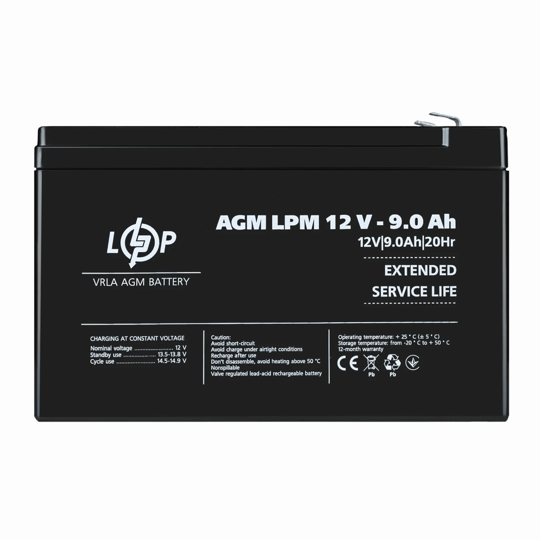 Akumulator LP AGM LPM 12V 9 Ah VRLA ołowiowy żelowy odporny na cykle do UPS fotowoltaiki