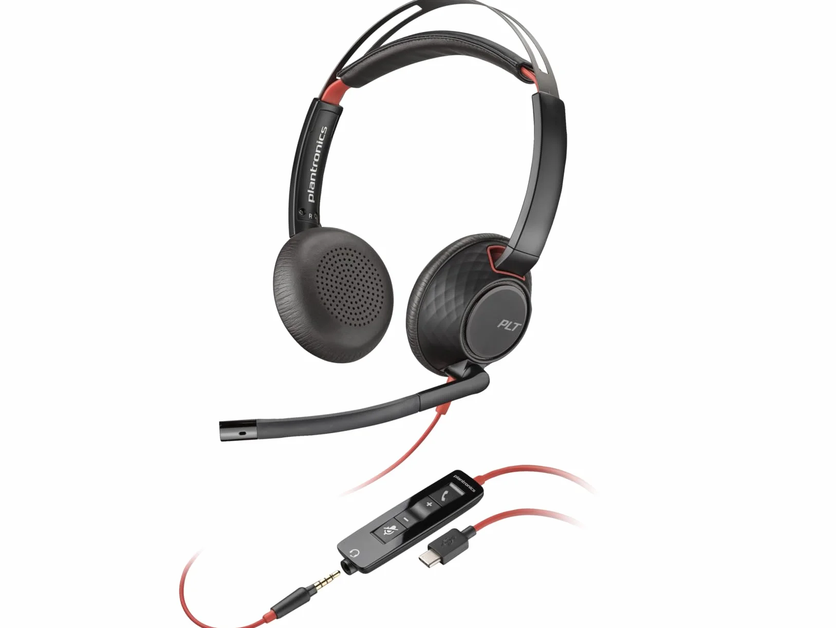 Poly Blackwire 5220 Caque Filaire Stéréo USB-A Jack 3,5mm Télécommande Noir