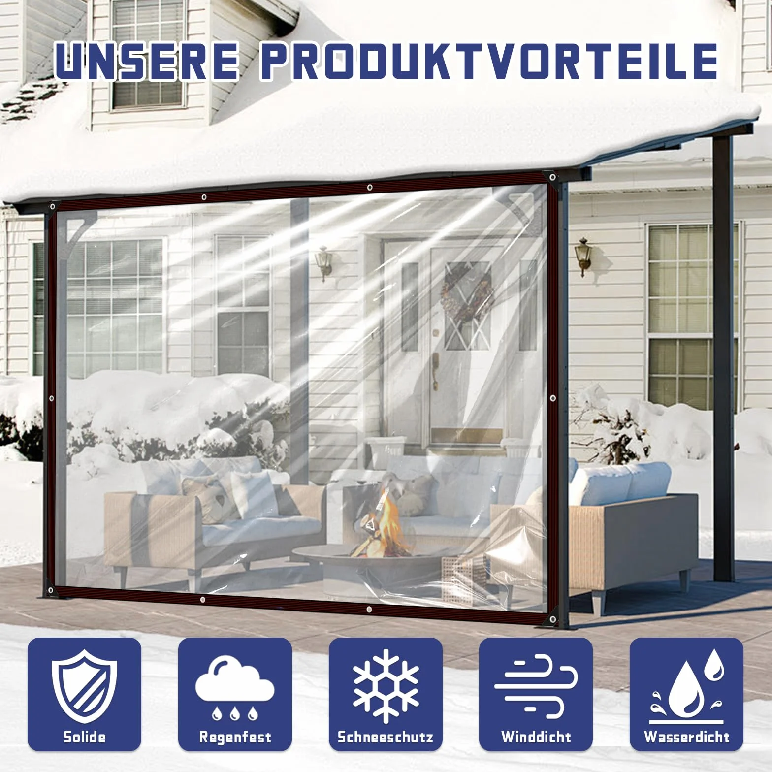 Plandeka wodoszczelna z oczkami 3 x 3, przezroczysta folia z tworzywa sztucznego, odporna na warunki atmosferyczne, deszcz, zima, do ogrodu, na taras, balkon