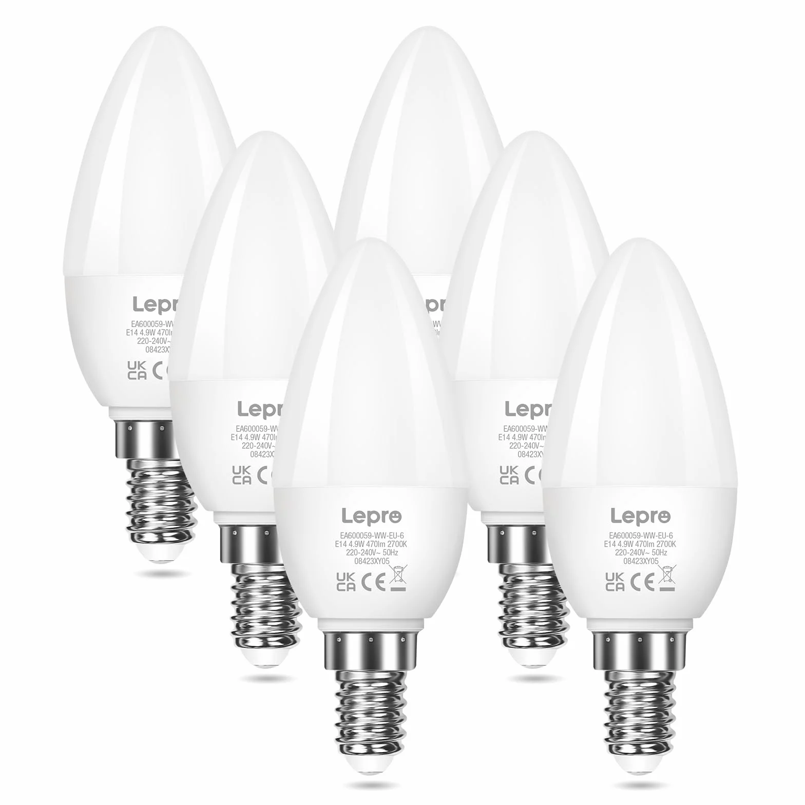 Lepro Żarówka LED E14, ciepła biel, 4,2 W, 470 lumenów, 6 sztuk, zastępuje żarówkę 40 W, C35 2700 K ciepła biel, 250° żarówki