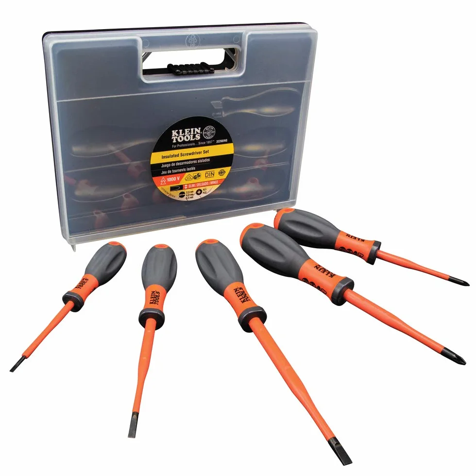Zestaw wkrętaków izolowanych VDE, 5-częściowy z ergonomicznymi uchwytami, certyfikat VDE, Klein Tools 32268INS, pomarańczowy