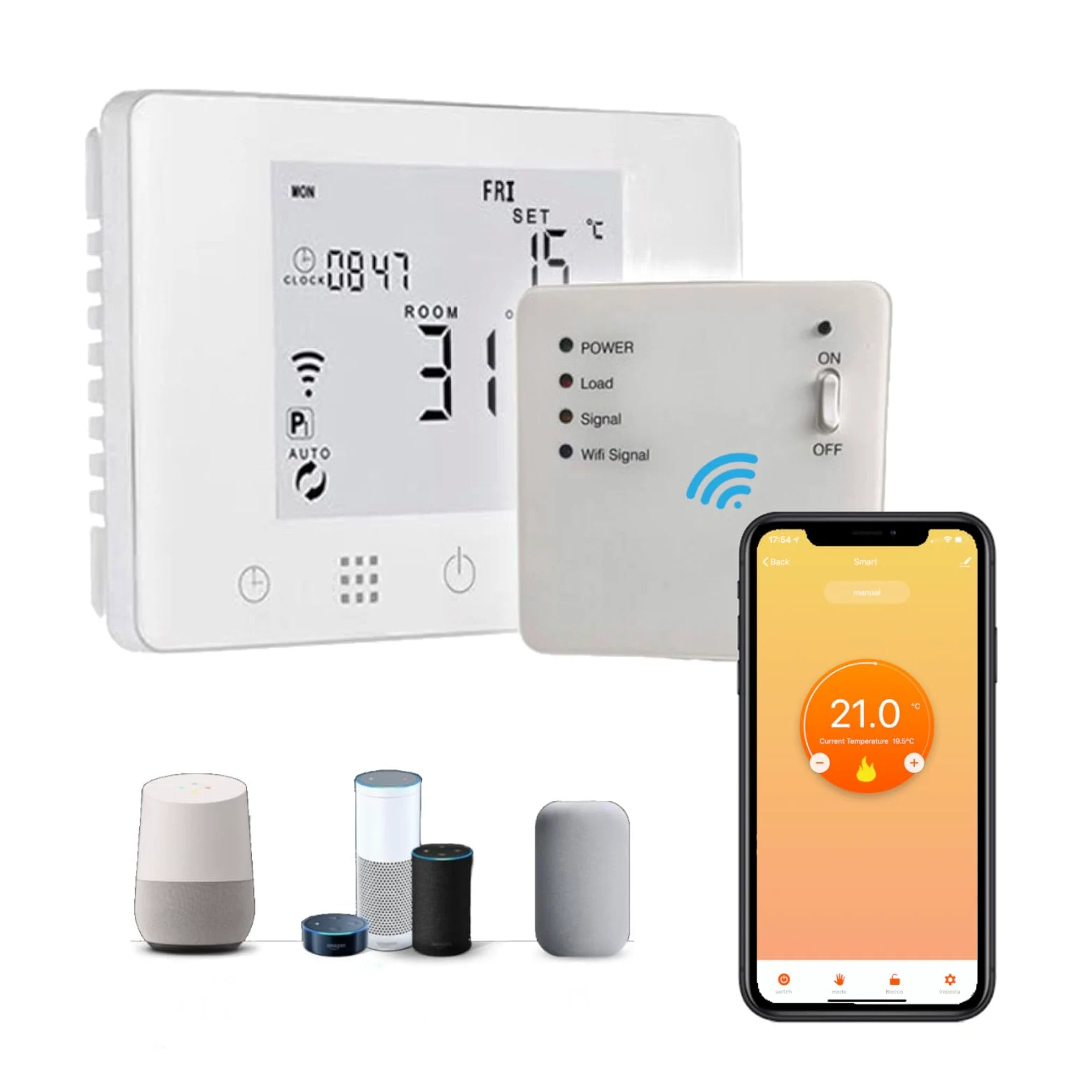 CHRONOTERMOSTAT WIFI + RF Bezprzewodowa bateria SMARTFONOWA APLIKACJA ALEXA GOOGLE TERMOstat ścienny LUB BOX 503