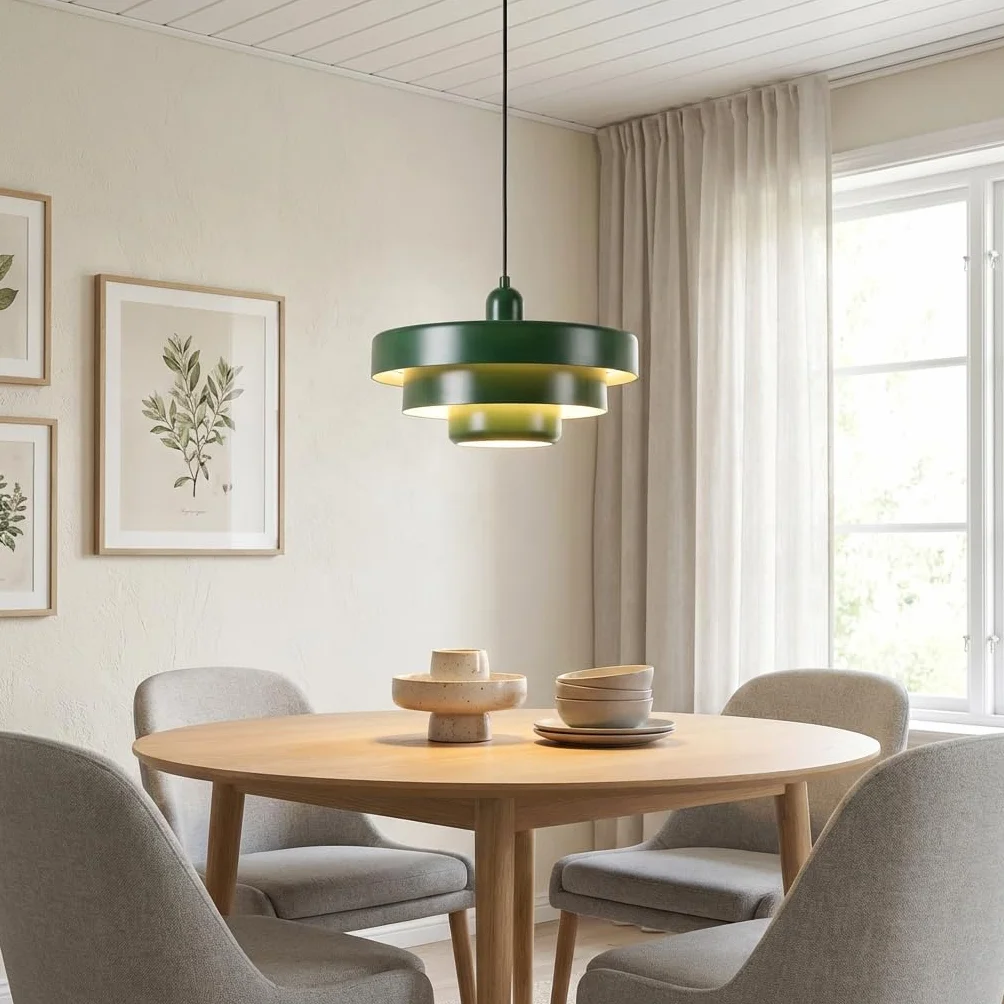 BARCELONA LED Lampa Wisząca MACARRON Zielony 3-Poziomowa, Metal Żelazo, Styl Bauhaus Minimalistyczny, Pośrednie Oświetlenie Bez Oślepiania, Klasyczna Vintage Nowoczesna Luksusowa E27