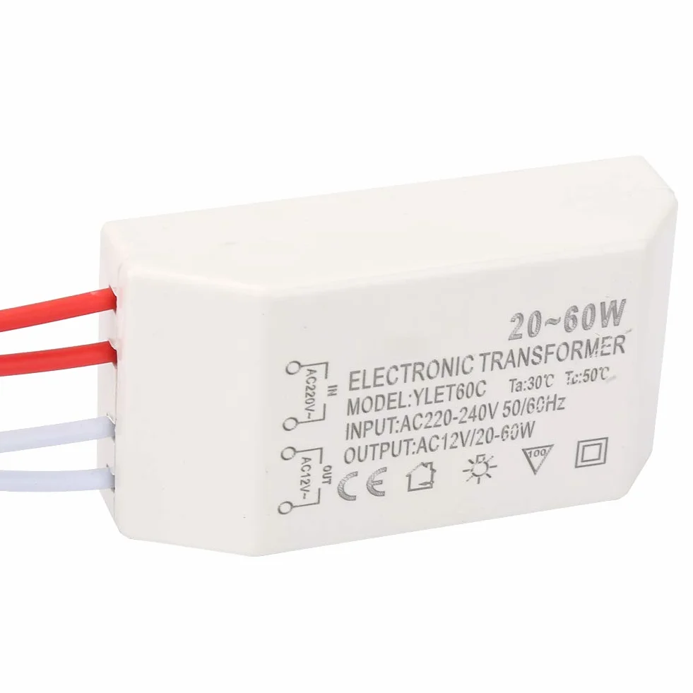 YUYTE Elektroniczne Napięcie Transformatora Zasilnik 220 V do 12 V 20-60W z Ultra cienką skorupą do Halogenowych Kubków Lampy G4