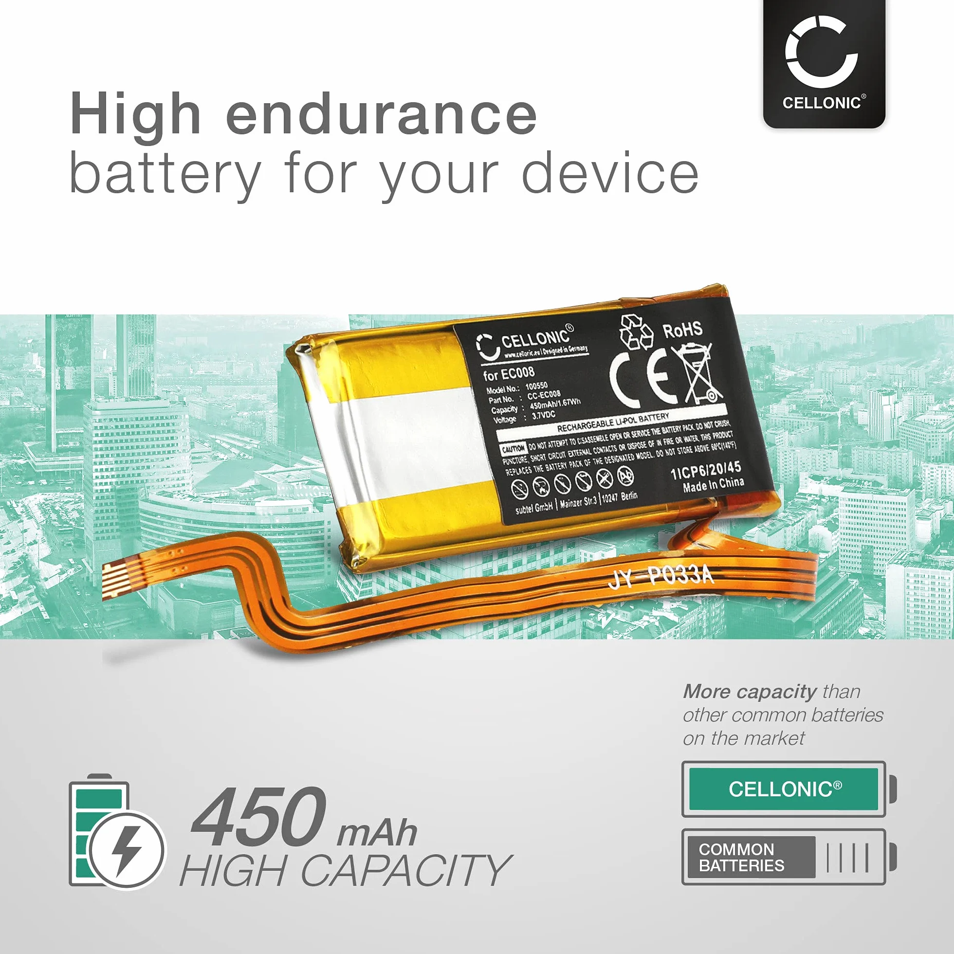 Bateria CELLONIC® kompatybilna z Apple iPod 5 Gen A1136 5,5 generacji A1136 iPod 6 Gen A1238 Classic Pod 7 Gen A1238 Classic pod koniec 2008 2009, 604417 616-022 616-0230 616-044 12 450 mAh zamiennik zestawu narzędzi