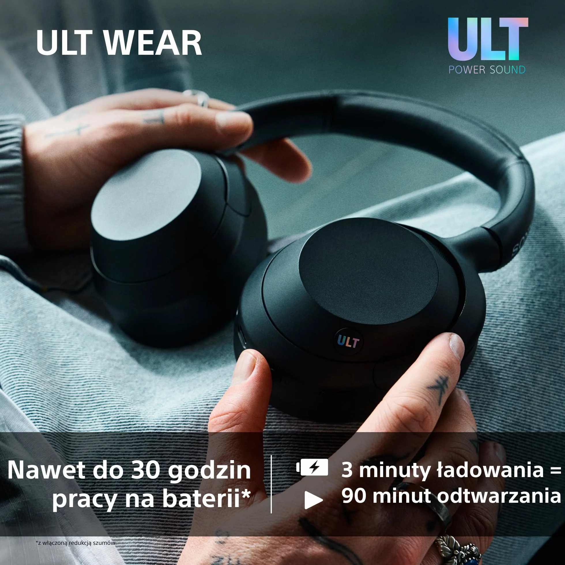 Sony ULT WEAR Bezprzewodowe Słuchawki Bluetooth z ULT POWER SOUND, Głęboki Bas, Redukcja Hałasu ANC, Rozmowy tel., Bateria do 30 godz., Kompatybilne z iOS i Android, Czarne