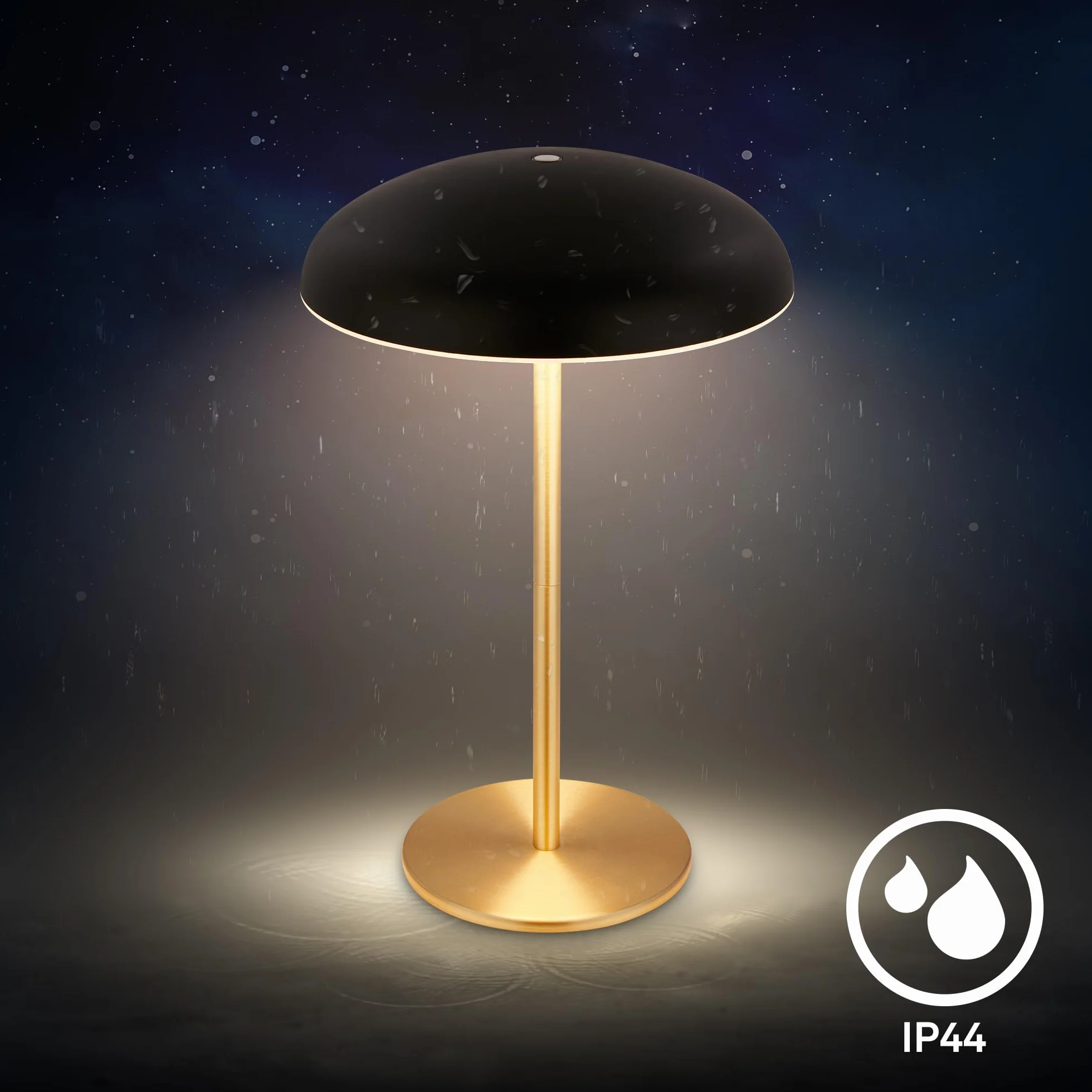 BRILONER - Lampa stołowa LED bezprzewodowa IP44 z jasną krawędzią, ściemniacz dotykowy, wymienny akumulator, lampka nocna, lampa LED, 19,5x30,5 cm, czarny