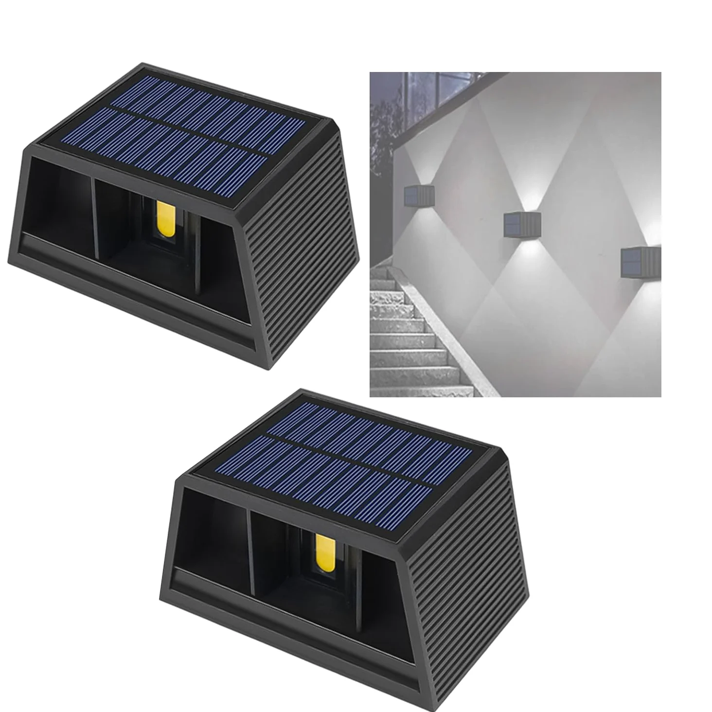 2 szt. zewnętrzne oświetlenie ścienne LED, solarne oświetlenie garażowe 3000/6000 K, regulowana wiązka światła u dołu, wodoodporna lampa solarna LED IP65 10 W, do ściany ogrodowej i ogrodzenia (6000 K