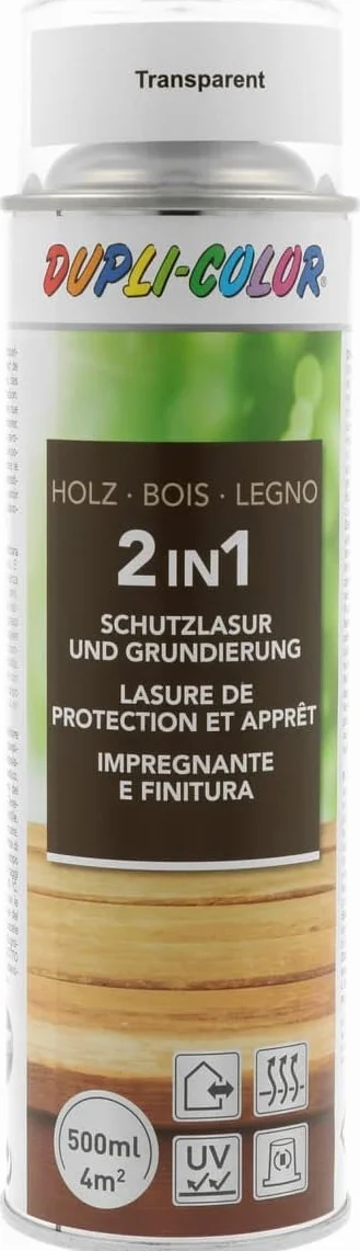 DUPLI-COLOR 391545 lazura ochronna do drewna w sprayu, przezroczysta, 500 ml