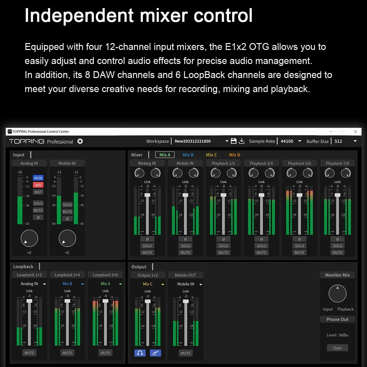 Topping Professional E1x2 OTG interfejs audio wzmacniacz słuchawkowy czarny
