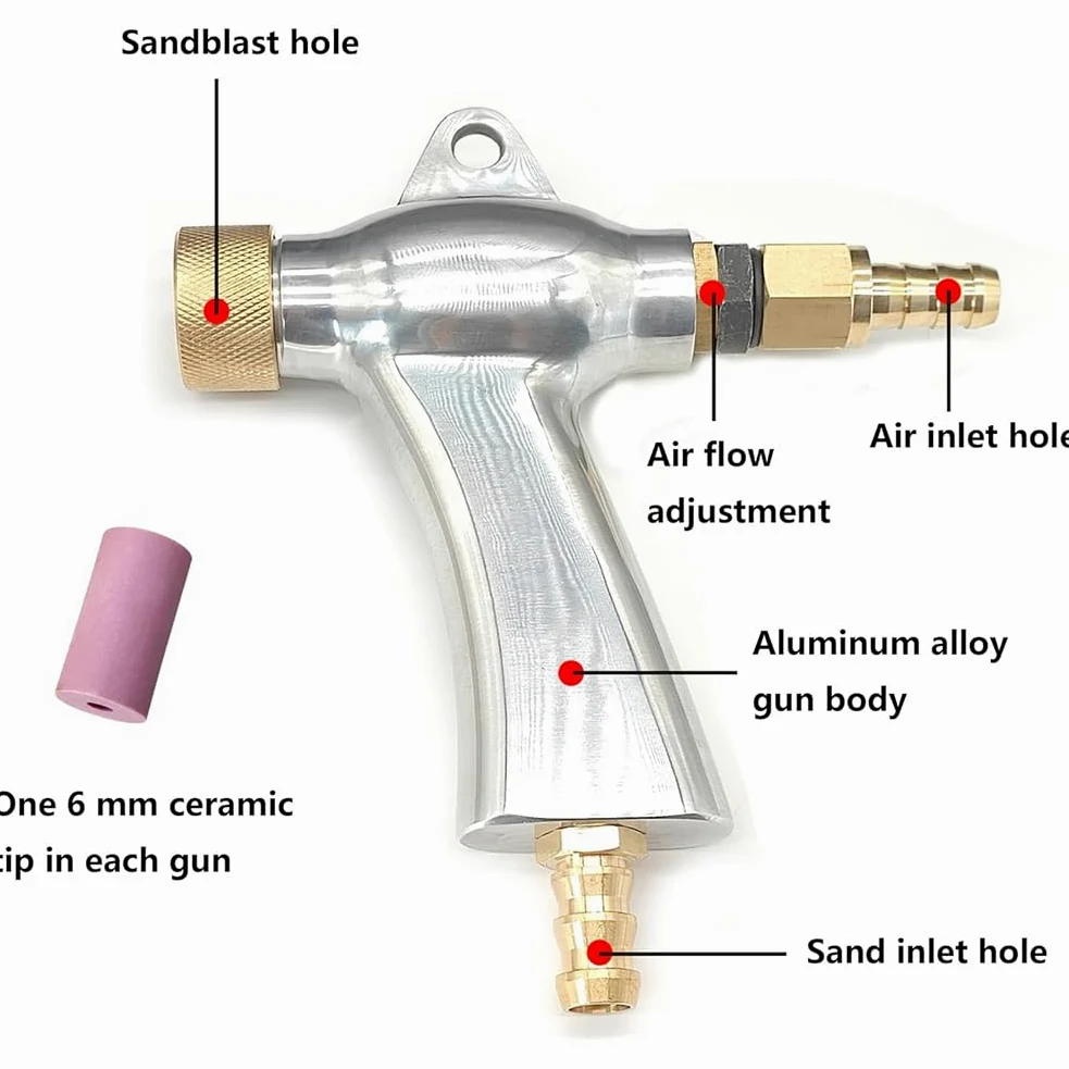 Pistolet Do Piaskowania, Stop Aluminium Pneumatyczny Pistolet Do Piaskowania Zestaw Do Piaskowania Z 5 Dyszami Ceramicznymi Do Piaskowania Szafka Do Piaskowania Silver,One Size