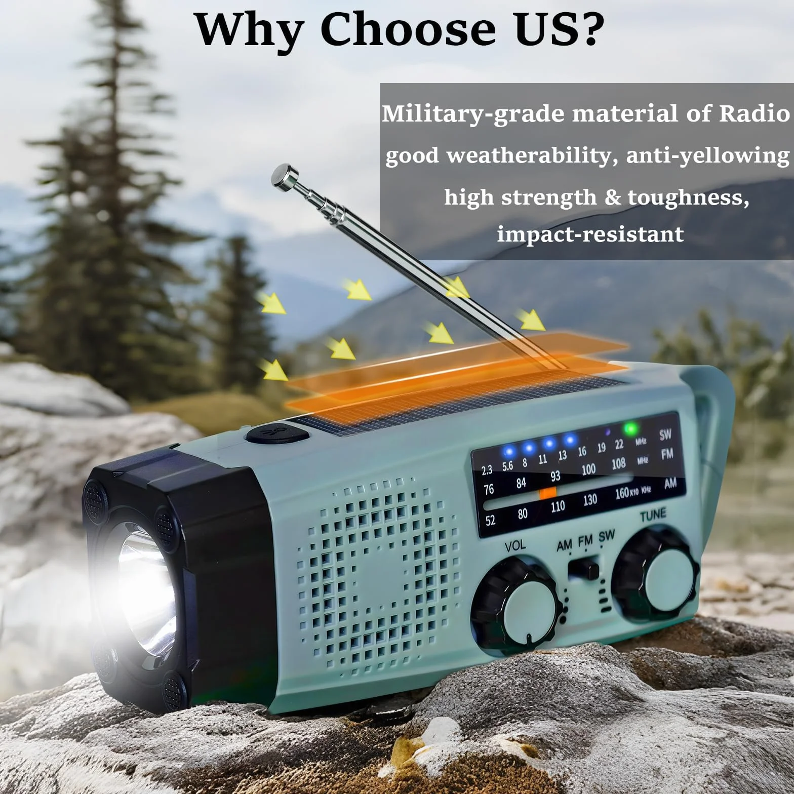 Przenośne Radio Awaryjne z Korbą FM/AM/SW LED Latarka Powerbank 2000mAh SOS Alarm IPX5