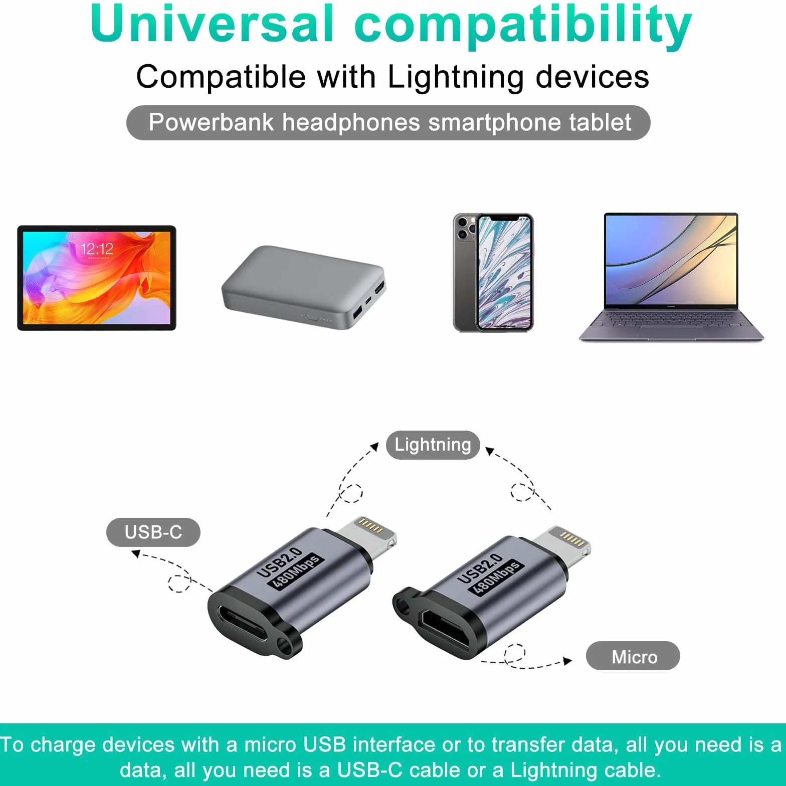HENGBIRD 8 sztuk adapterów Lightning na USB C, USB C, micro USB, mini USB żeński na męski USB 2.0