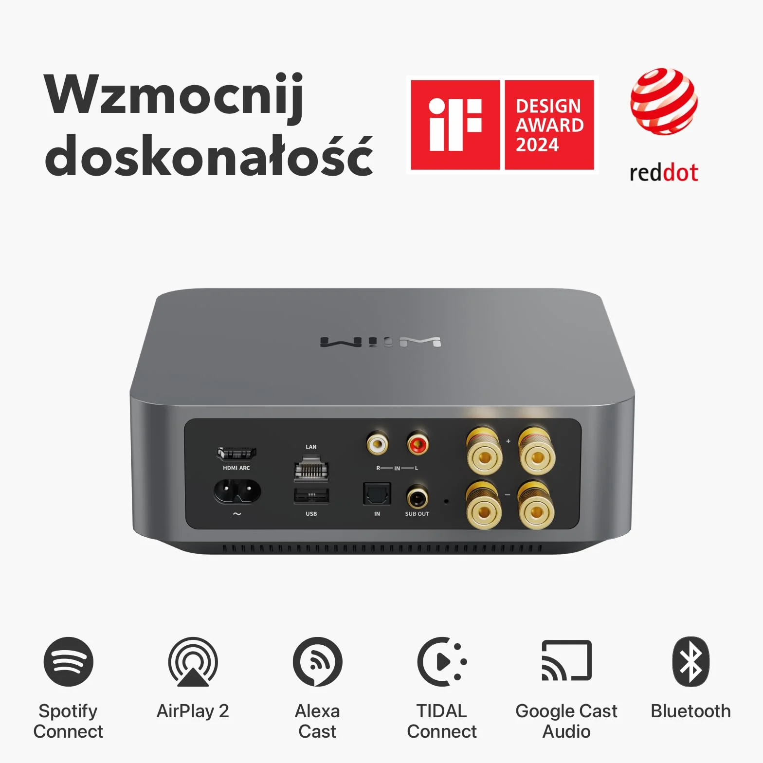 WiiM Amp Wzmacniacz Strumieniowy Multiroom AirPlay Google Cast Alexa HDMI Sterowanie Głosowe Space Grey