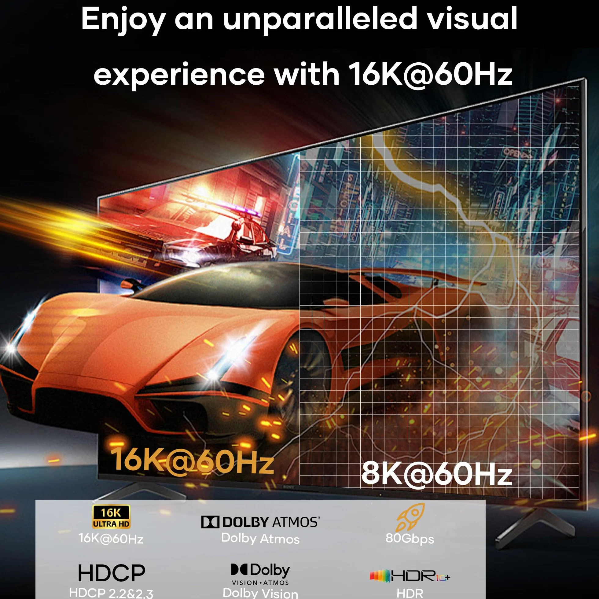 Kabel DisplayPort 2.1 16K 1 m 80 Gb/s HDR FreeSync G-Sync DSC 1.2a HDCP 2.2