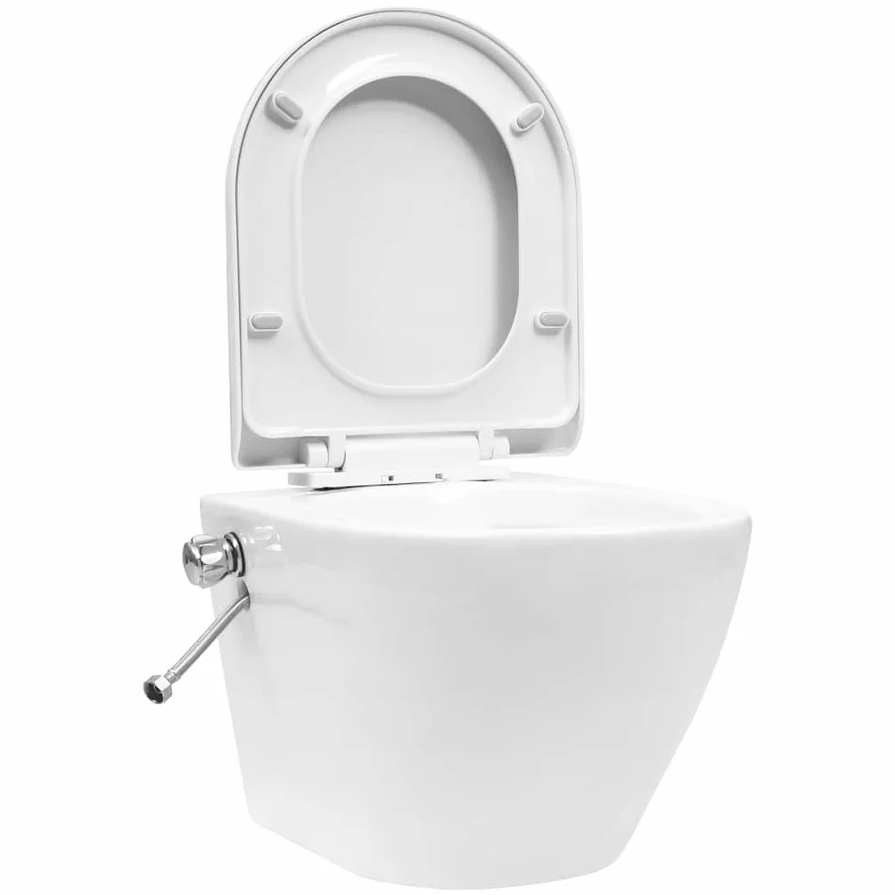 Toaleta ścienna bez krawędzi z białym ukrytym ceramicznym zbiornikiem, miękkie zamknięcie, ekonomiczne podwójne spłukiwanie 3-4,5L/6-9L, toaleta z wbudowaną dyszą bidetową, powierzchnia