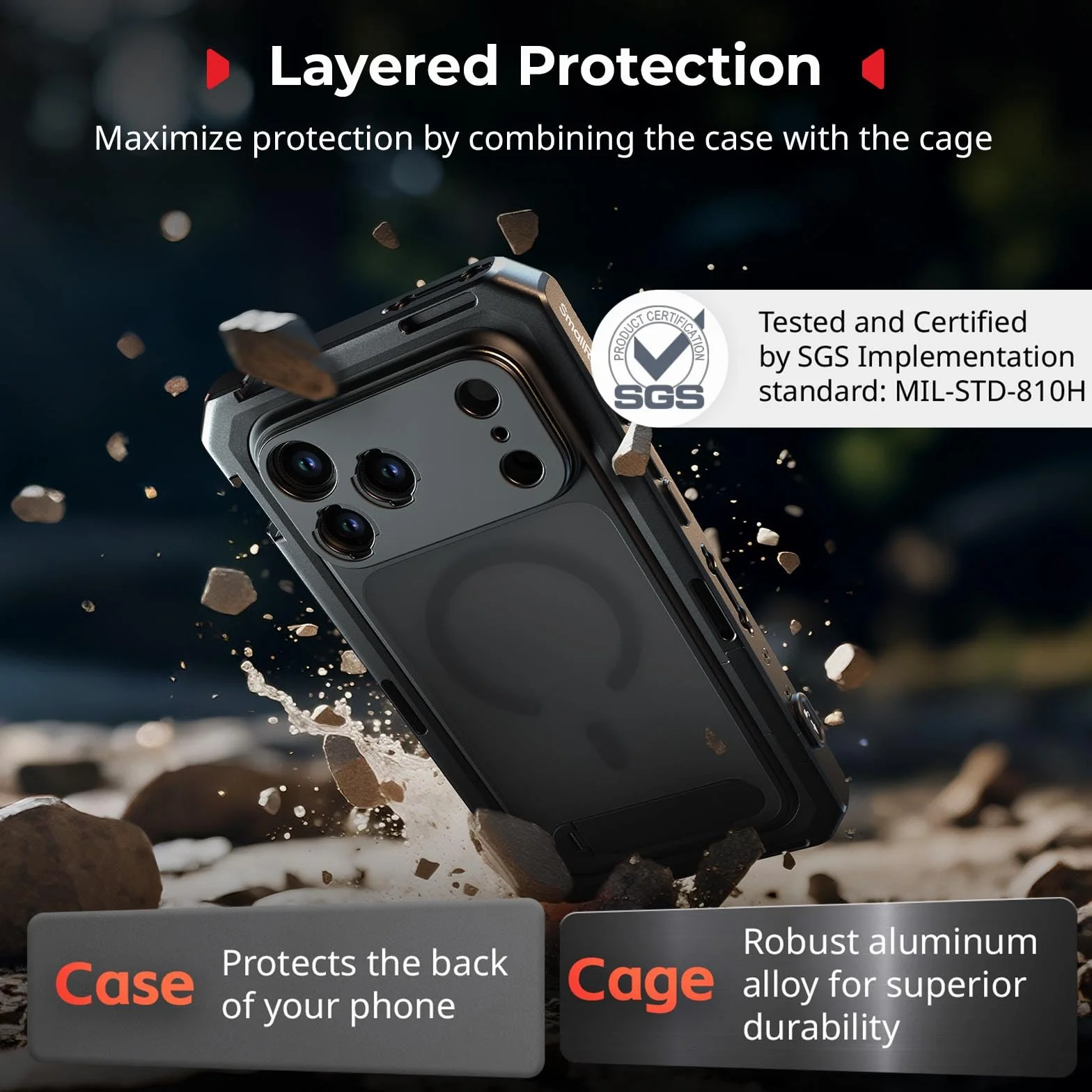 SMALLRIG Phone Video Cage Dual Handheld do iPhone 17 Pro Max, Phone Rig z bezprzewodowym uchwytem bocznym, 17mm tylna płyta montażowa