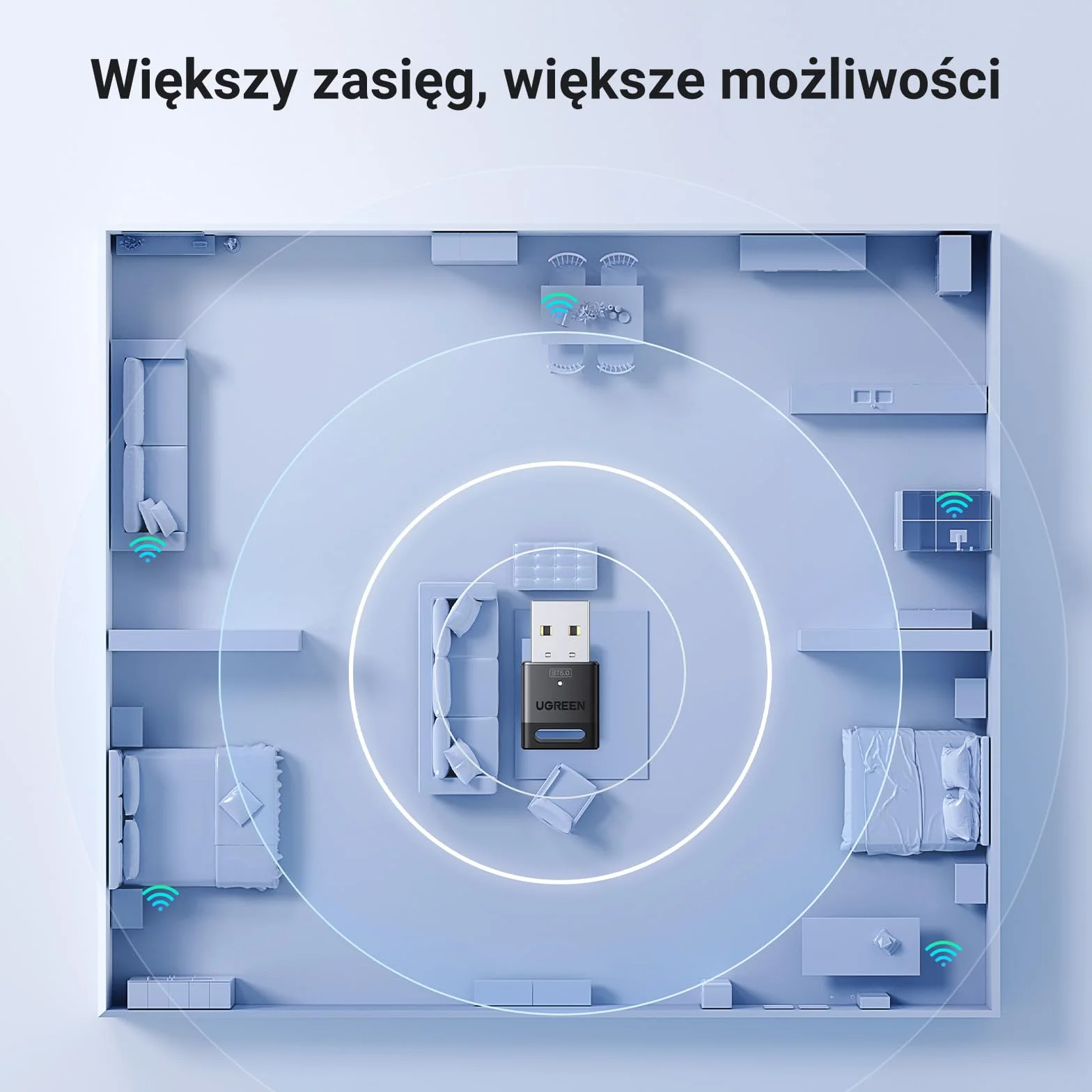 UGREEN Adapter Bluetooth 6.0 do komputera, pamięć USB Bluetooth do myszy, klawiatury, słuchawek, telefonu komórkowego, kontrolera, tylko dla systemów Windows 11/10/8.1