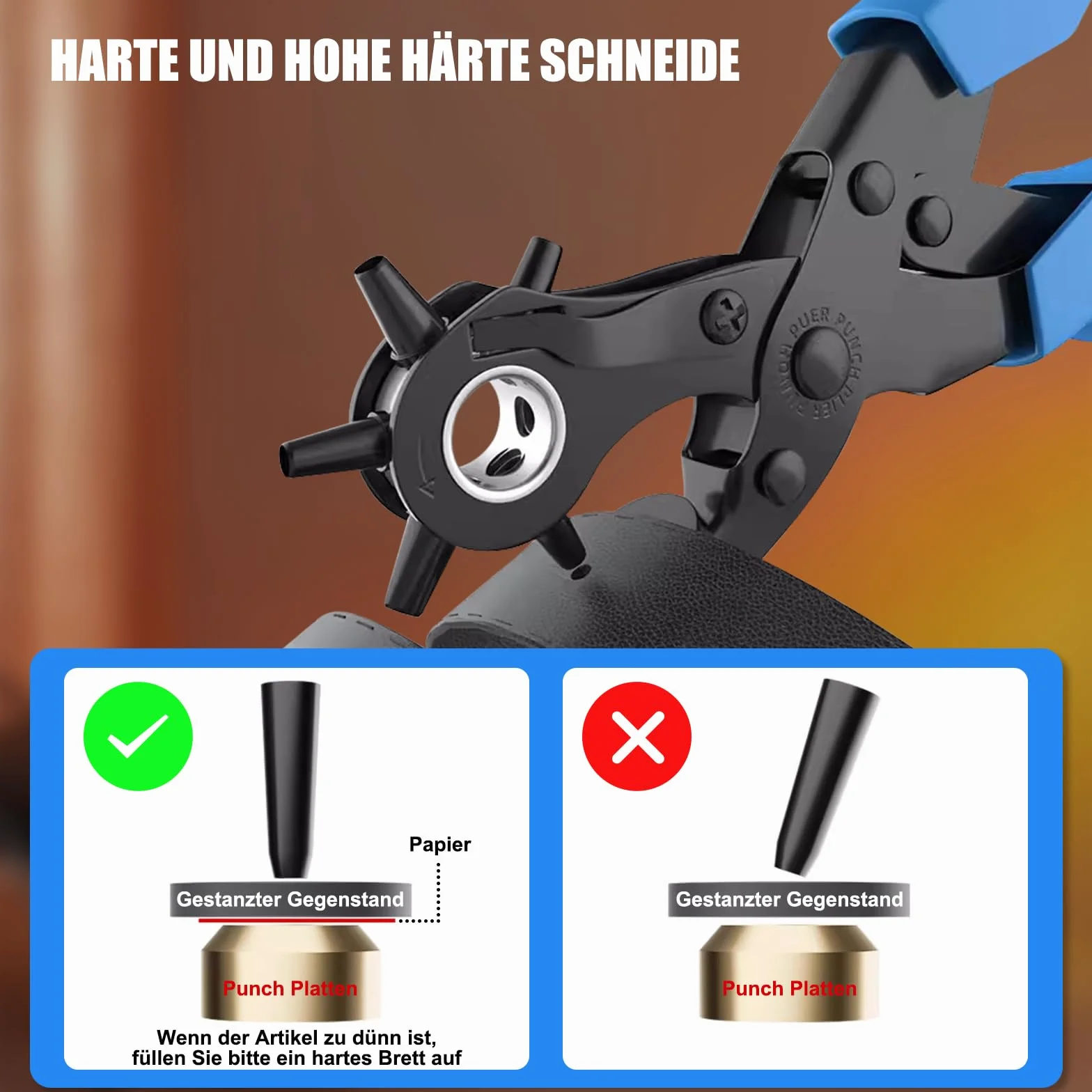 [Pełny Zestaw] Dziurkacz do Skóry, Diyife® Belt Punch, Heavy Duty Revolver Punch Pliers z 2 Dodatkowymi Płytkami i Linijką, Multi Sized Puncher do Pasów, Craft, Card, Rubber, itp.