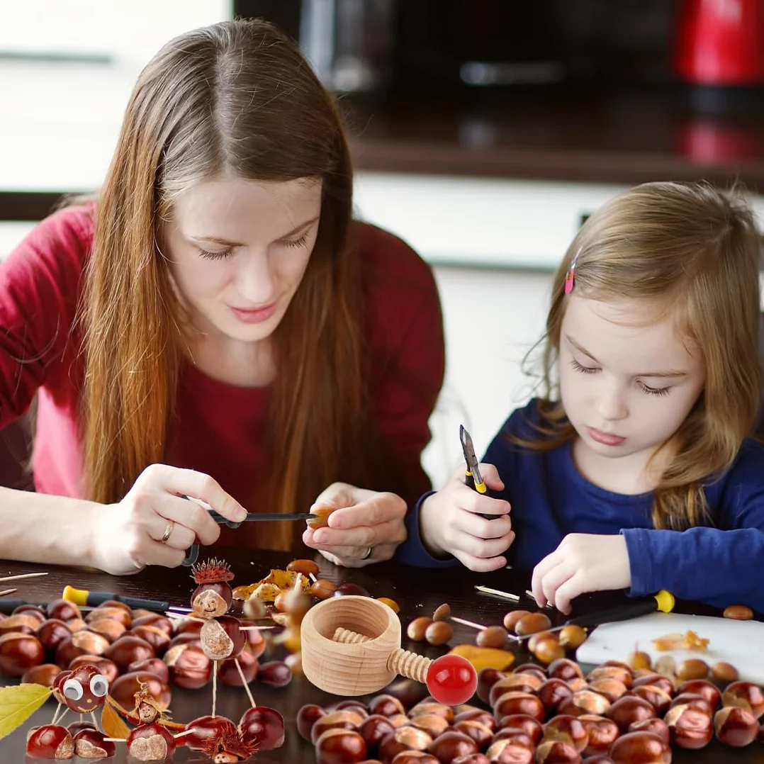 O-Kinee 6-częściowy zestaw wierteł ręcznych do kasztanów dla dzieci, wiertło do kasztanów (1,5-5 mm) + uchwyt do kasztanów, wiertło do paznokci, zestaw do majsterkowania, zestaw do majsterkowania dla