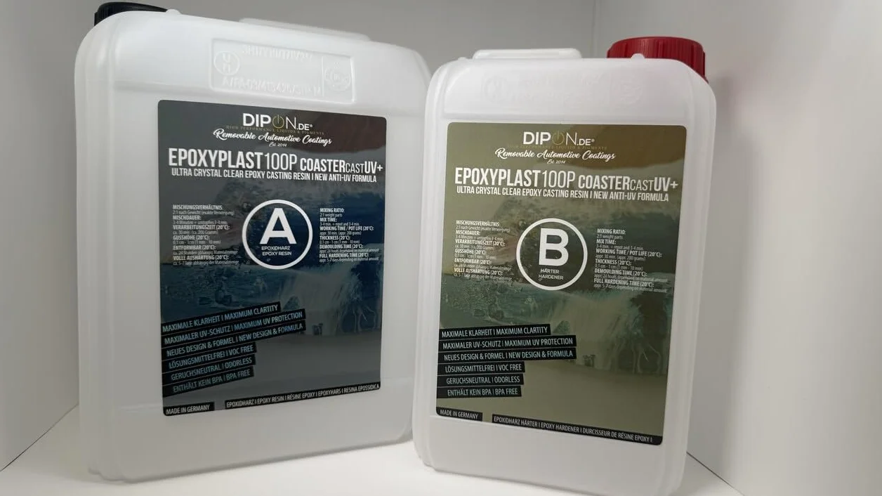 Żywica epoksydowa EpoxyPlast 100P CoasterCast UV+ 15,0 kg, bezbarwna i bez pęcherzyków powietrza, maksymalna ochrona przed promieniowaniem UV, nie zawiera BPA, nietoksyczna, nadaje się do podstawek z