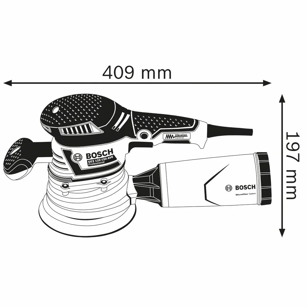 Bosch Professional: szlifierka mimośrodowa GEX 40-150 (pojemnik na pył, Ø talerza szlifierskiego 150 mm, siatka ścierna M480, wkrętak kątowy, walizka L-BOXX)