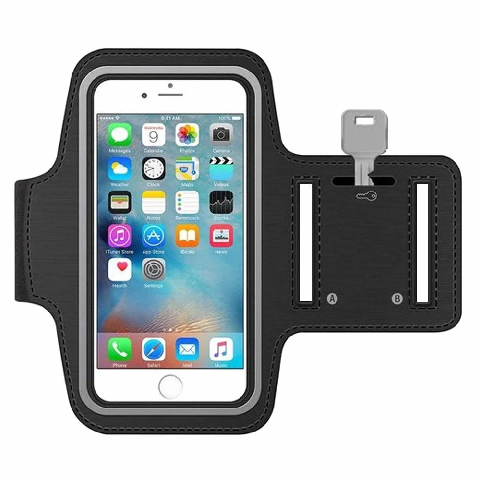 MMOBIEL sportowa opaska kompatybilna z iPhone 16/15/14/13/12/11/X/XR/XS/8(+)/7(+) Samsung S25/S24/S23/S22/S21/S20/S10(+)/Note 10, 6,2 cala, wodoodporny, elastyczny neopren, paski odblaskowe