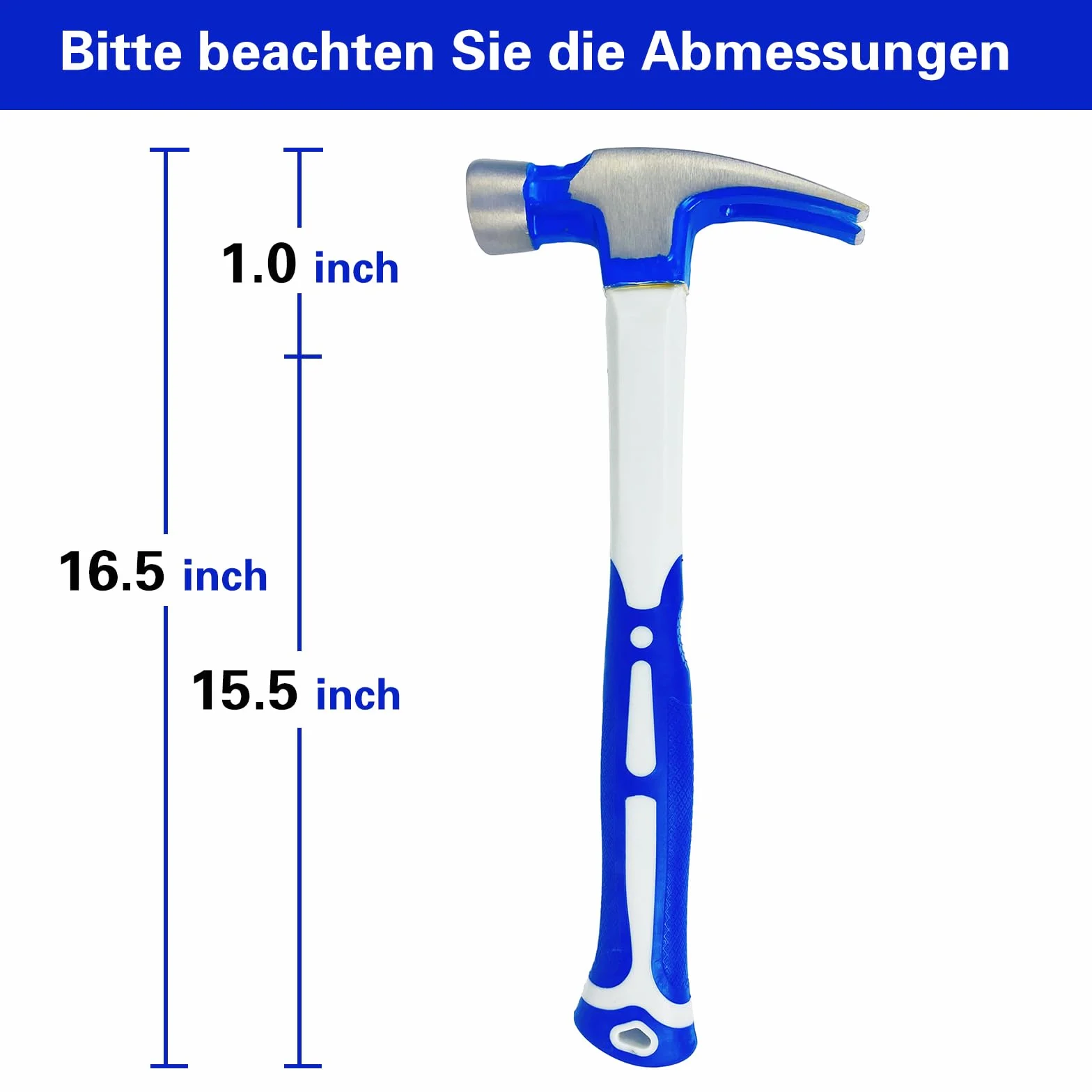 Młotek 500g z ergonomiczną i antypoślizgową rękojeścią, tłumienie drgań, wytrzymały do ​​profesjonalnego użytku jako młotek murarski lub w zestawie