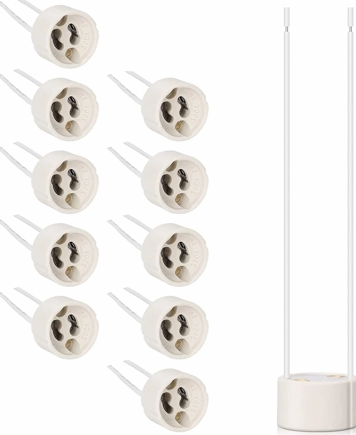 LATRAT 10 sztuk oprawek GU10 z kablem do lamp LED i halogenowych, 0-250 V, ceramiczna oprawka GU10 do reflektorów punktowych LED i lamp halogenowych