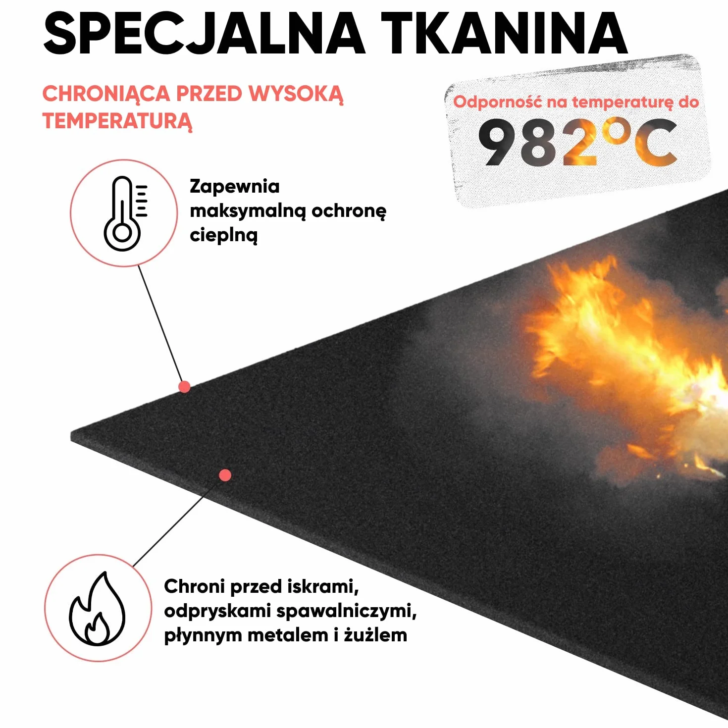 EVOCAMP dywan ognioodporny 100x100 cm - mata ognioodporna do 982°C - mata lutownicza jako mata przeciwpożarowa do bezpiecznej ochrony przeciwpożarowej
