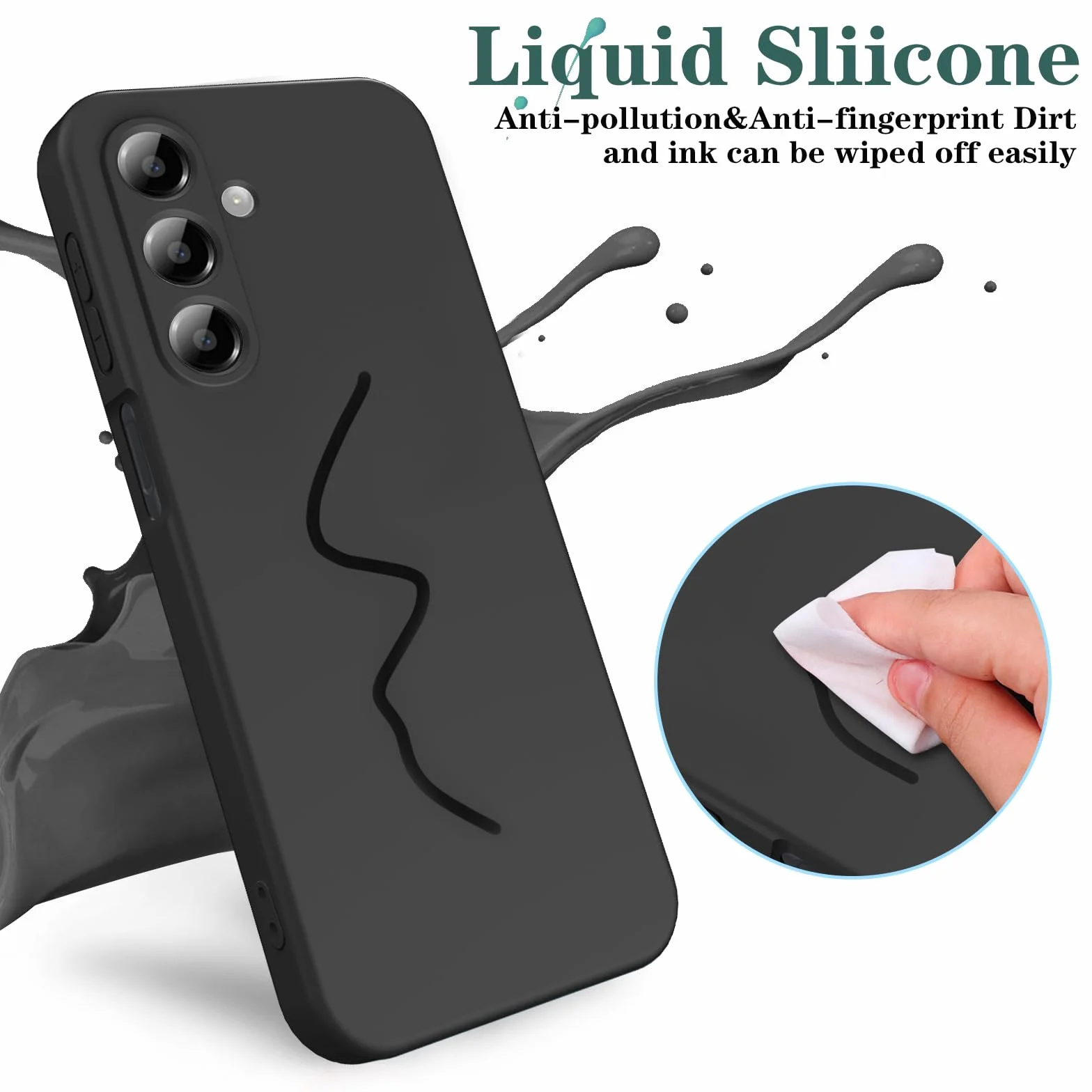Etui do Samsung Galaxy A16 4G/5G & [2 opakowania] Folia ochronna ze szkła hartowanego, lekki silikonowy płynny futerał - czarny
