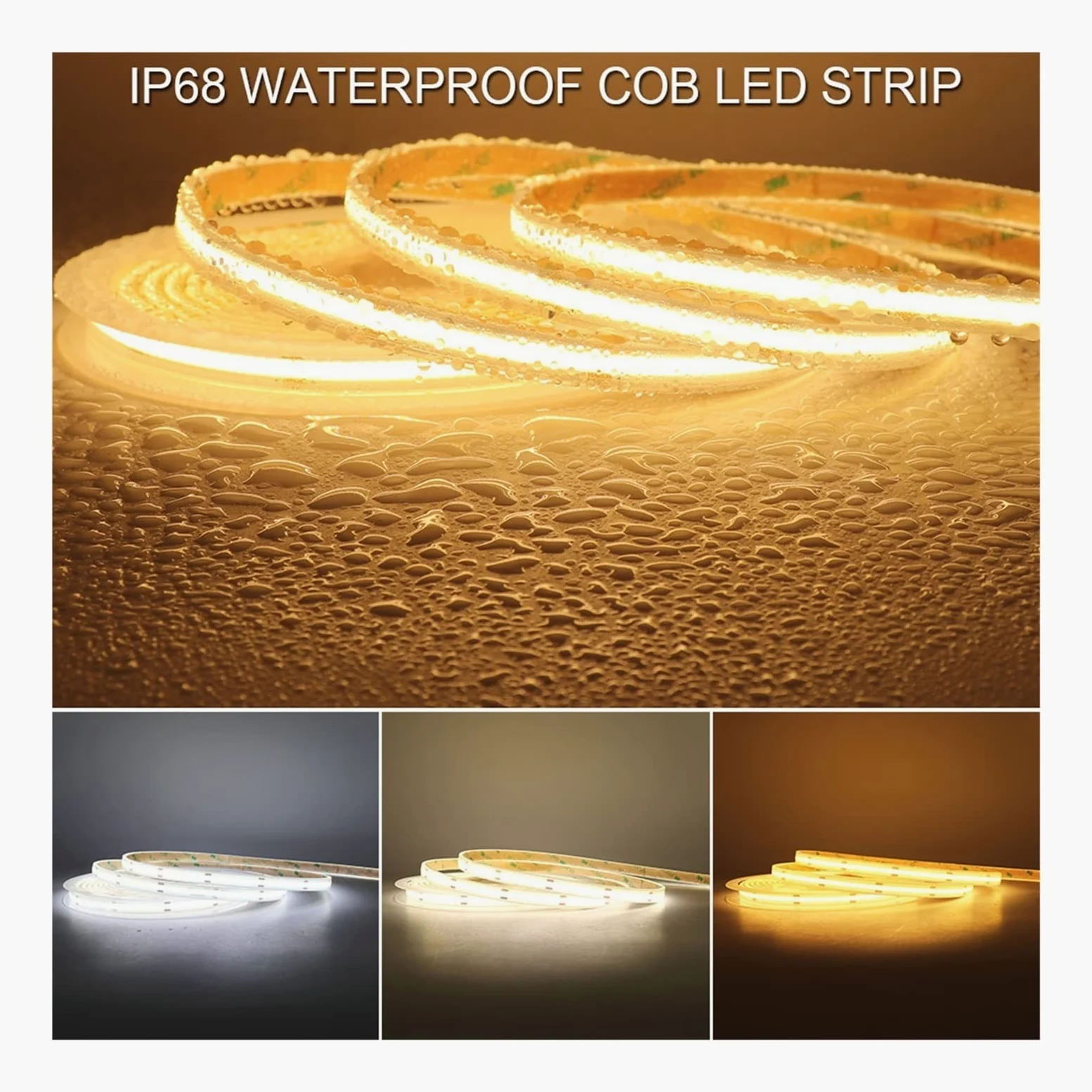 Taśma LED COB Wodoodporna IP68, 12 V, 24 V, 480 LED, elastyczna taśma LED do sauny, basenu, oświetlenia zewnętrznego (DC 24 V, ciepła biel 3000 K_5M)