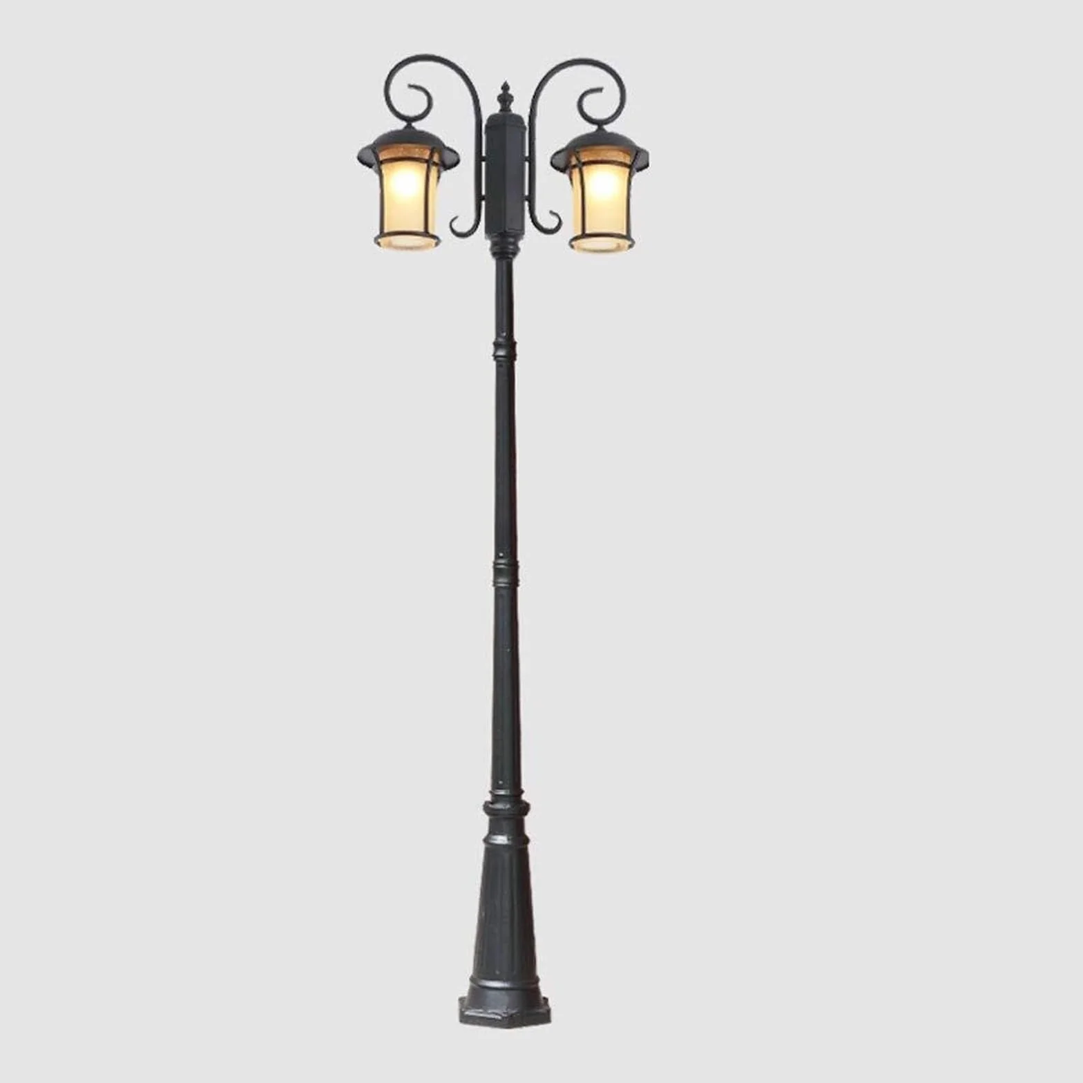 Lampy Solarne Na Słupku, Zewnętrzne Lampy Na Słupku, 2-Lampowe Lampy Zewnętrzne Na Słupku W Czarnym Wykończeniu, Odporne Na Rdzę, Aluminiowe Lampy Na Słupku Ogrodzen,One Color-Height 230cm