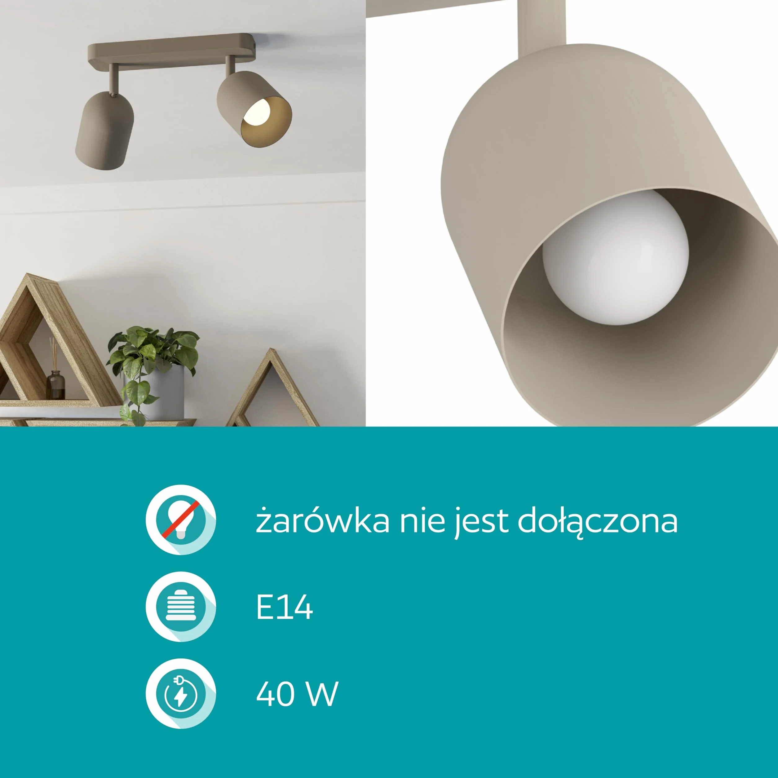 EGLO Tilston lampa sufitowa, 2-żarówkowa reflektor sufitowy do salonuowa oprawa podsufitowa ze stali w kolorze piasku E14