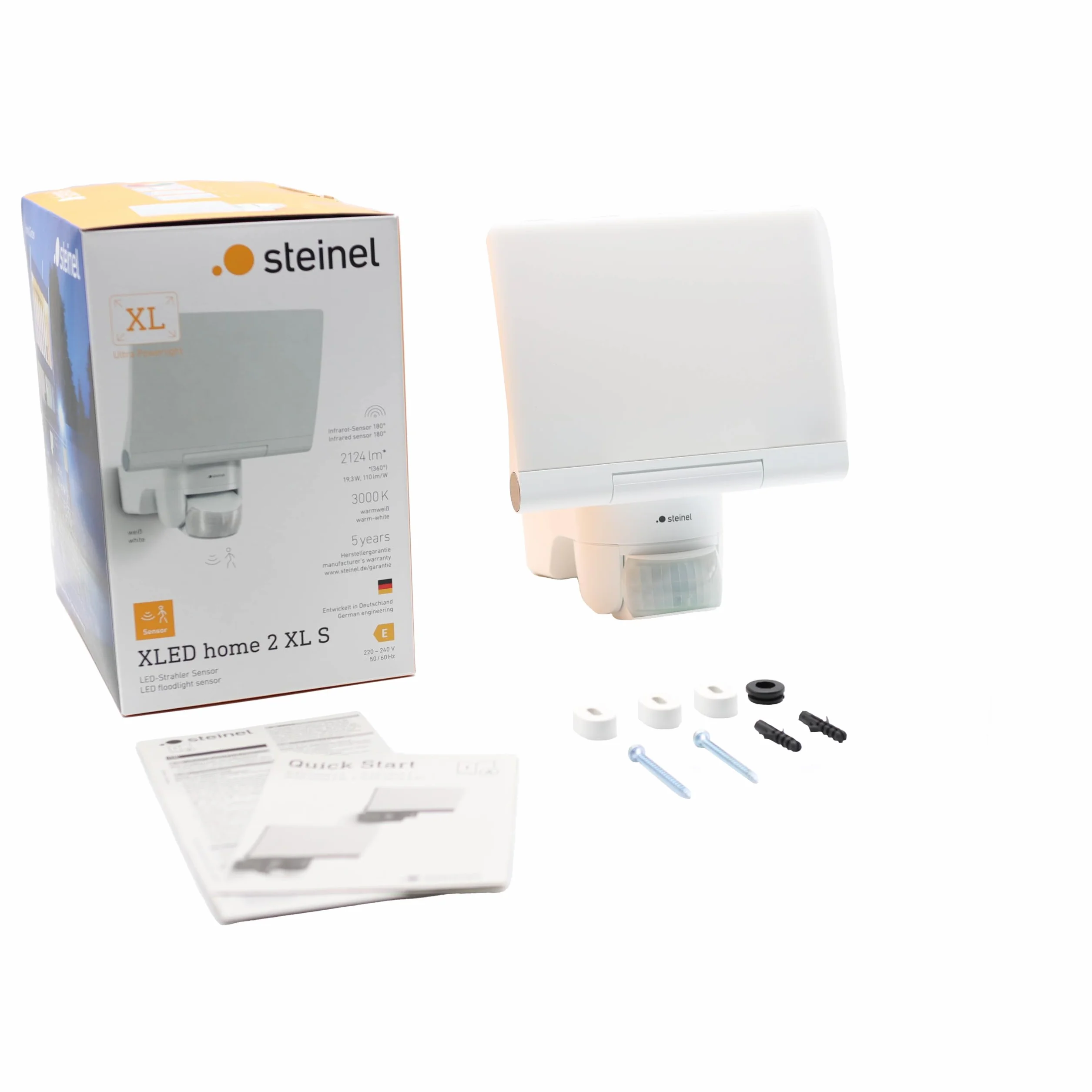Steinel Reflektor LED XLED Home 2 XL S biały, 2124 lm, czujnik ruchu 180°, 19,3 W, w pełni uchylny, reflektor LED, 3000 K