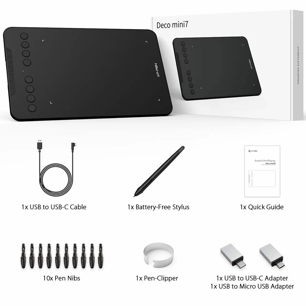 XPPen Deco Mini7 V2 tablet graficzny z długopisem bez baterii 16384 poziomów, do rysowania, OSU Play, kompatybilny z Windows/Mac OS/Android 10.0/Chrome OS