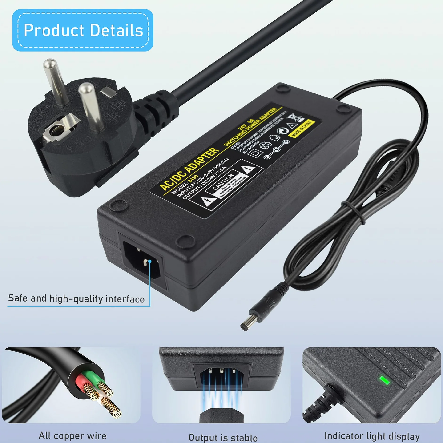 Zasilacz 24 V, 5 A, 120 W DC 24 V o niskim natężeniu, zasilacz do taśm LED 24 V, silnik krokowy, kontroler PLC, inteligentny silnik kurtynowy
