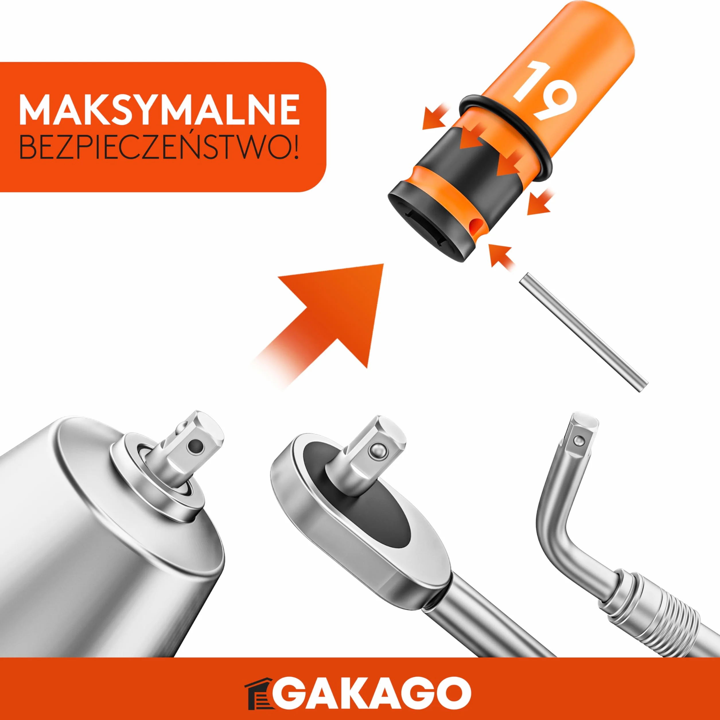 Gakago Zestaw nasadek do śrub kół 17mm 19mm 21mm z plastikową osłoną obręczy - nasadka 1/2 cala do kluczy dynamometrycznych i udarowych z zawleczką i pierścieniem zabezpieczającym