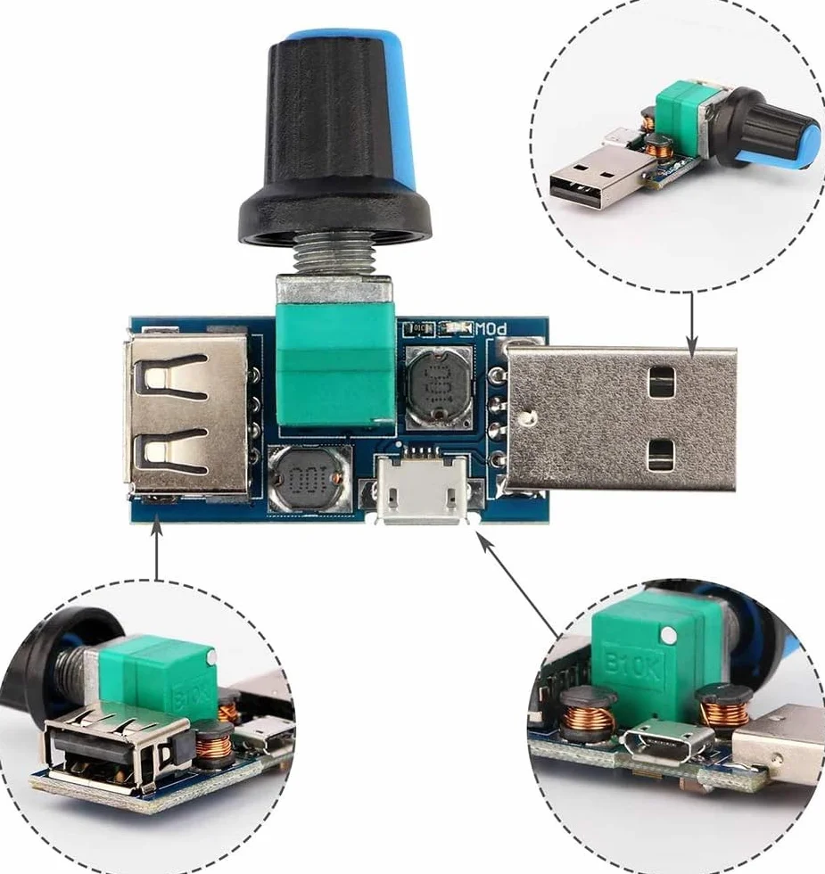 Gebildet Kabel USB na 3-pinowy/4-pinowy PWM 5V z przyciskiem regulacji prędkości wentylatora i włącznikiem/wyłącznikiem - zestaw 3 szt