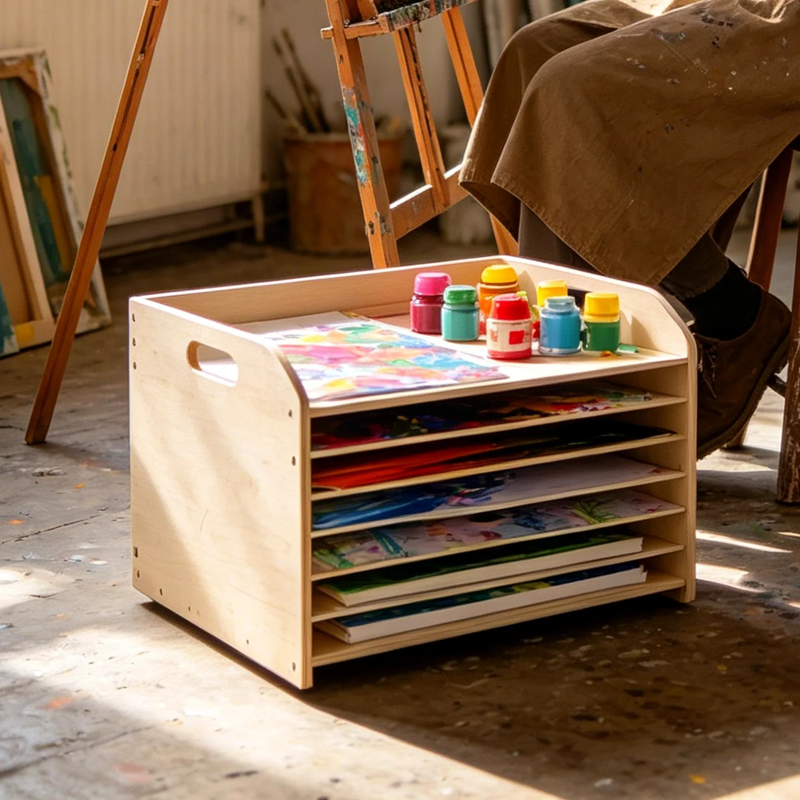 do suszenia farb Regulowana półka drewniana 38,4 x 29,7 x 25,1 | Wystawca sztuki dla dzieci i dorosłych, dom, szkoła, klasa artystyczna, papier, płótno i plakaty