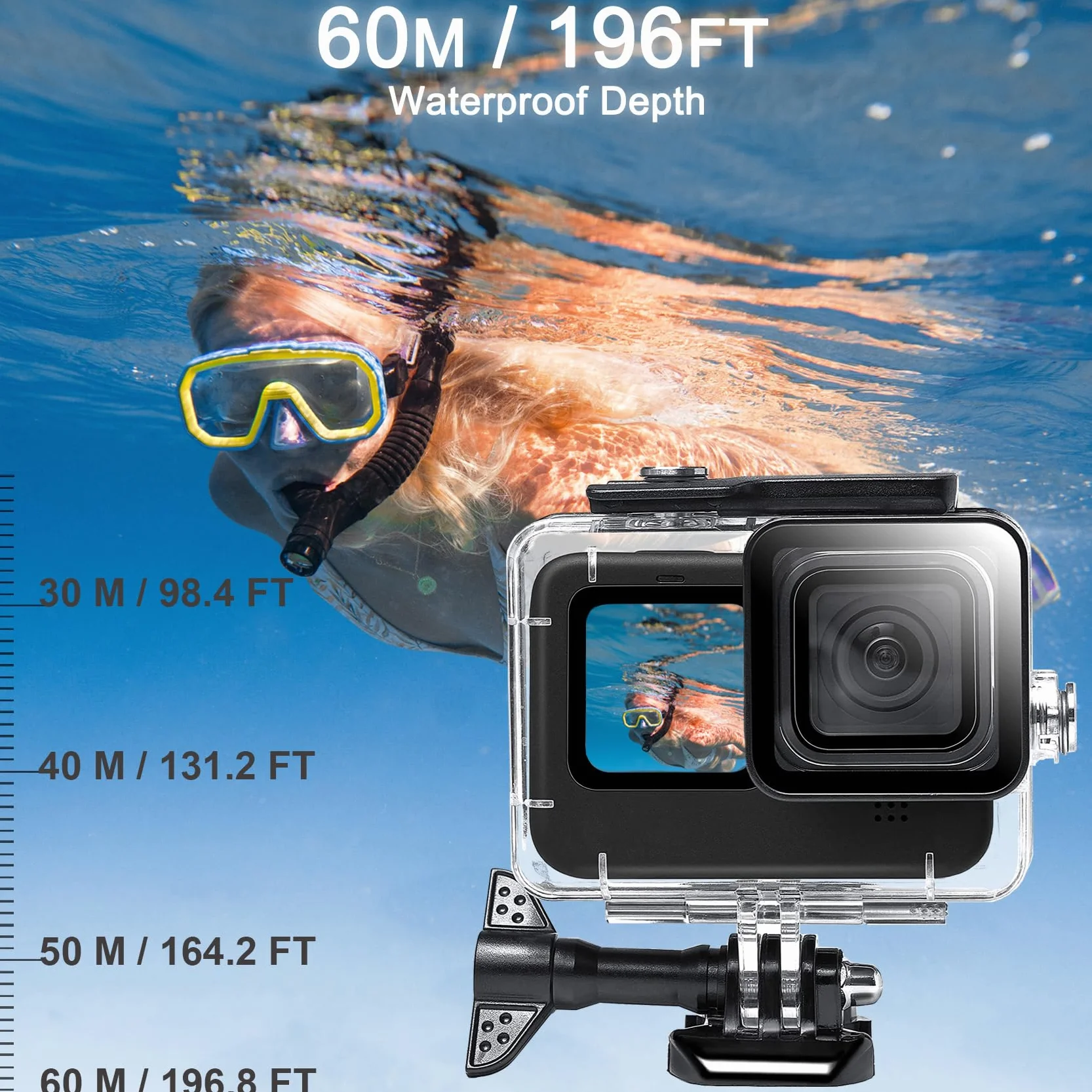 OKFUN Wodoodporny futerał z filtrami do Go Pro Hero 13-10 czarny, monopod pływający uchwyt kij do kamery sportowej