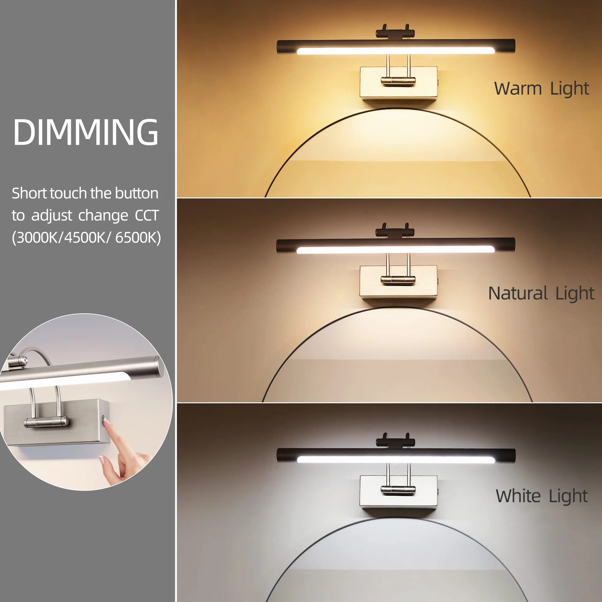 MantoLite Ściemnialna lampa ścienna LED 40 cm 10 W 3000K/4500K/6000K niklowane