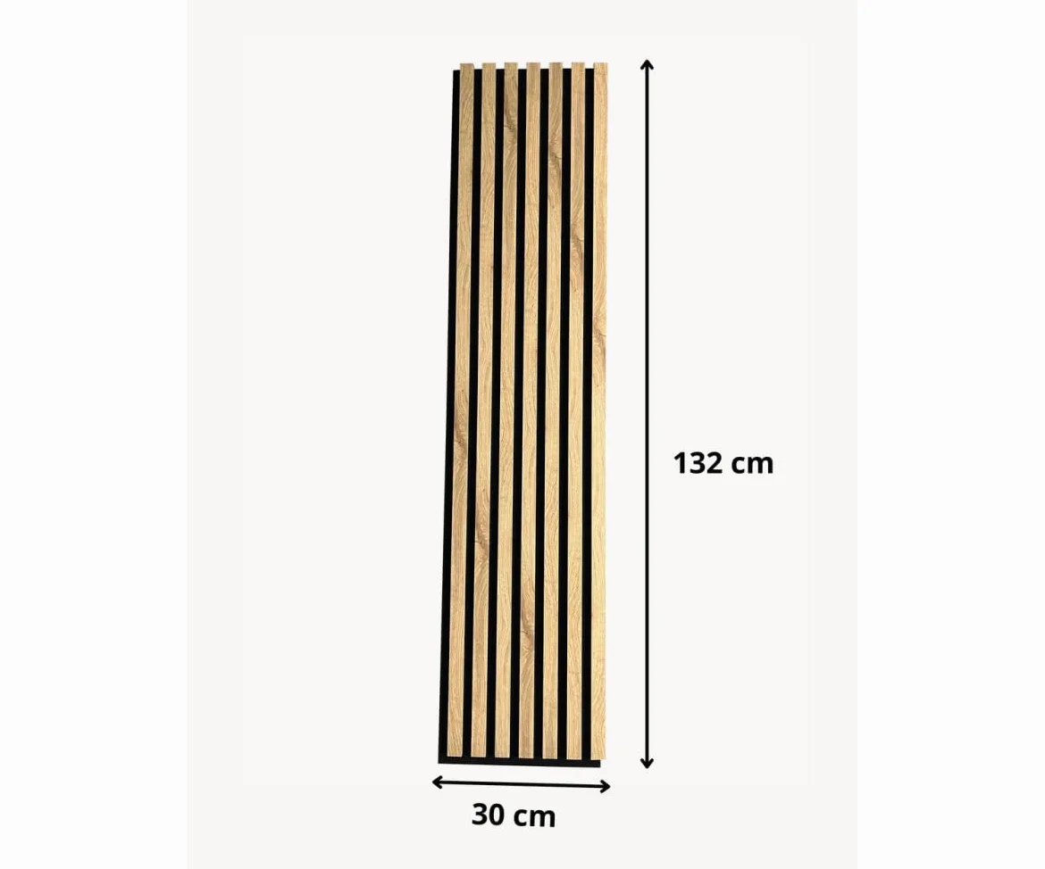 Zestaw 4 Sztuk Akustycznych Paneli Ściennych Na Czarnym Filcu 30x132 cm Czarny Mat 3D Panele Dekoracyjne Wykończenie MDF W Okleinie Drewnopodobnej I Filc Akustyczny