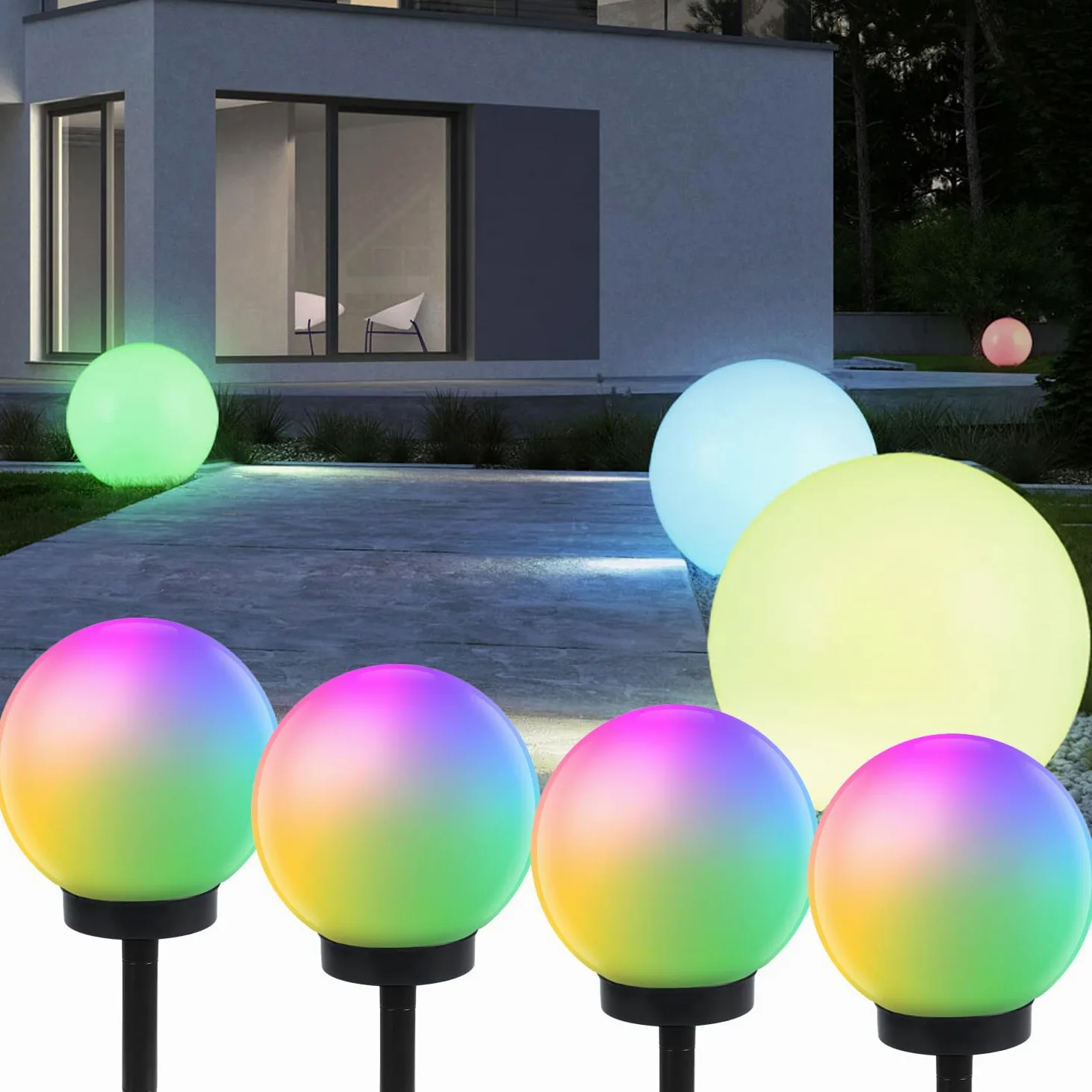 Green Blue GB167 4 x zewnętrzna lampa solarna, kula solarna LED, kula świetlna, oświetlenie ogrodowe, różne kolory świecące (kolor 4 sztuki – 30 cm)