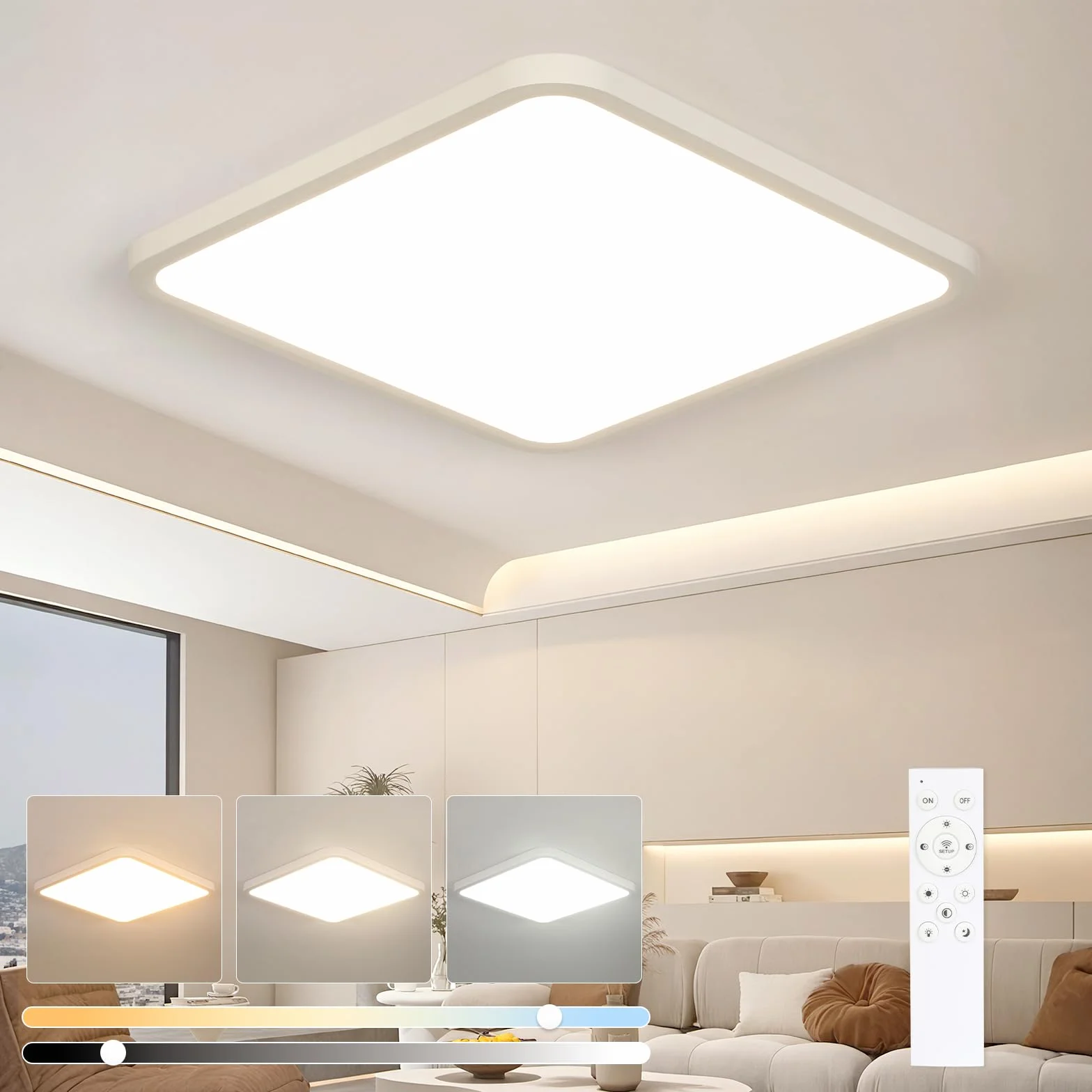 OTREN Lampa sufitowa LED ściemniana 50 cm, biała 3000-6500 k