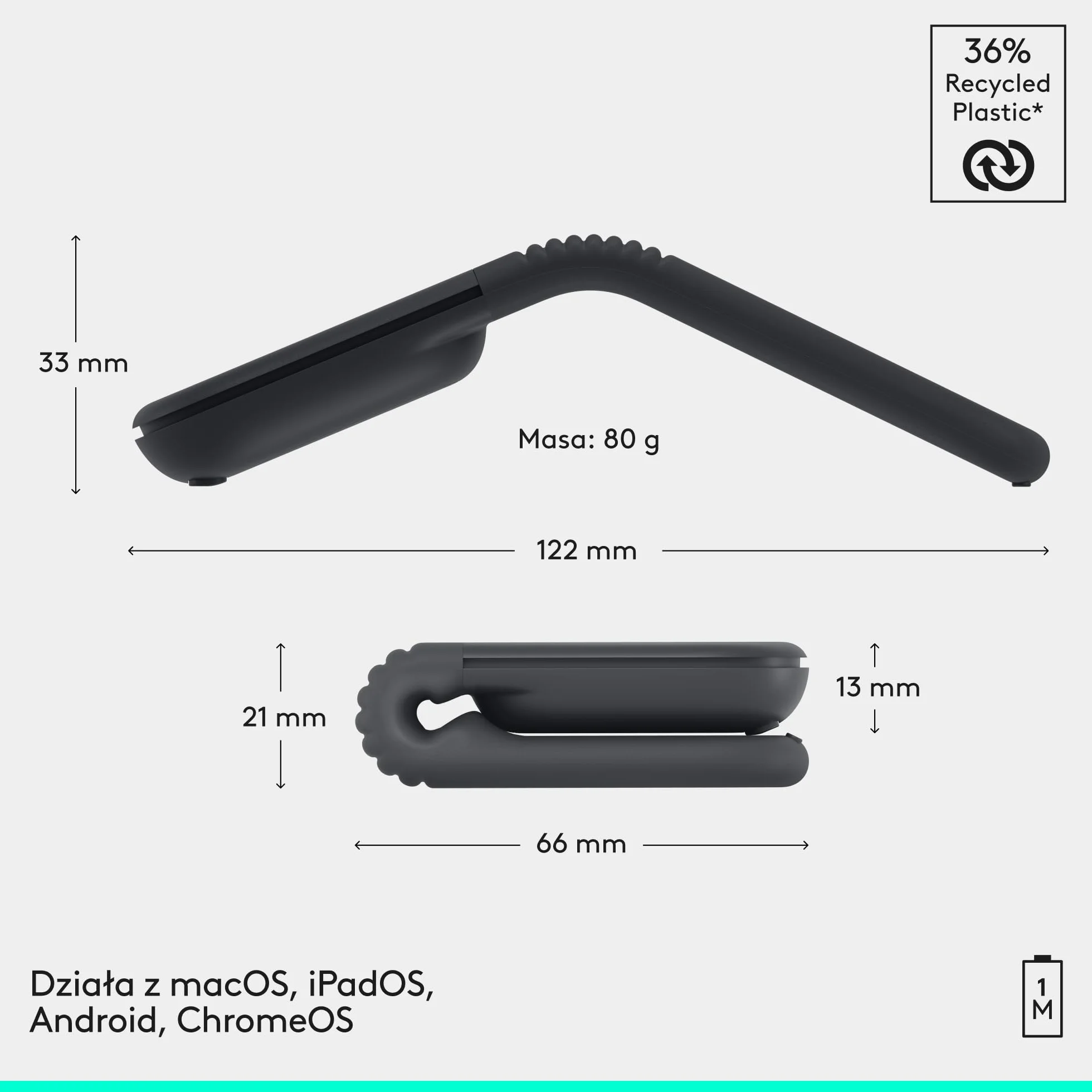 Logitech Mobi Fold przenośna mysz Bluetooth 4K DPI czarna