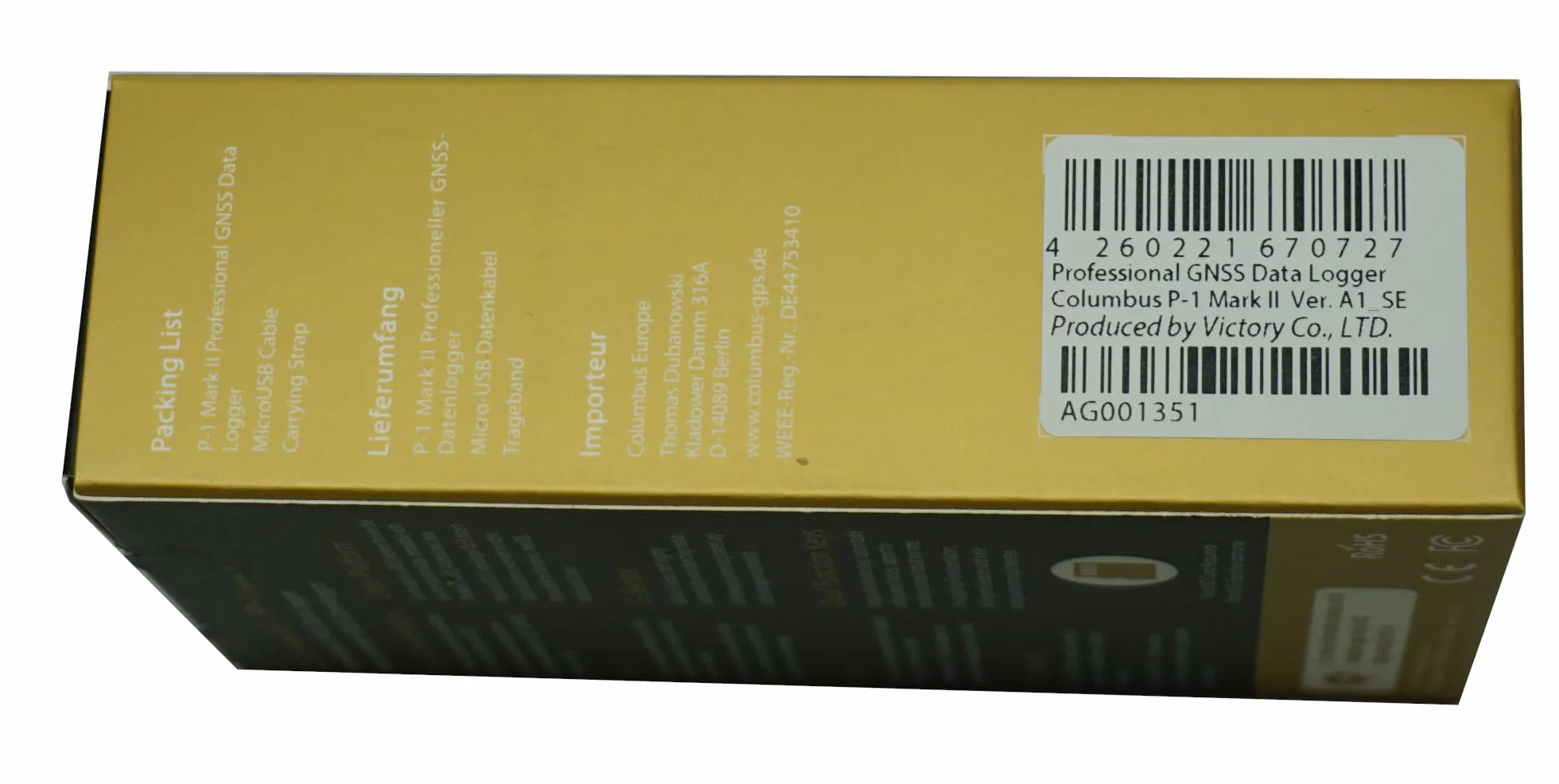 Columbus P-1 Mark II GNSS GPS rejestrator danych z oprogramowaniem PC Windows macOS