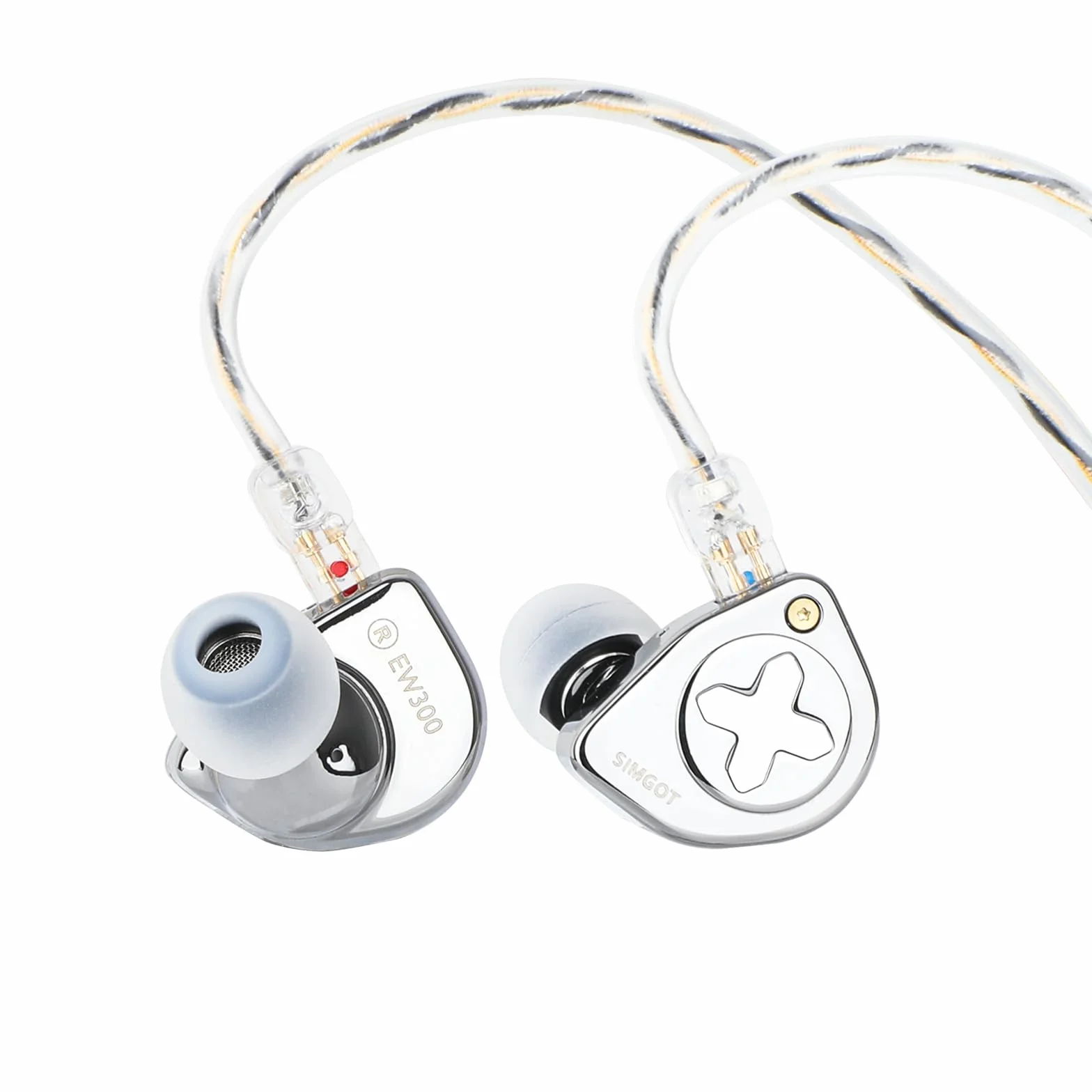 Linsoul SIMGOT EW300 1DD+1Planar+1PZT hybrydowy sterownik douszny, przewodowe słuchawki douszne IEM, słuchawki douszne do gier z odłączanymi dyszami, posrebrzany kabel OFC IEM (edycja standardowa)